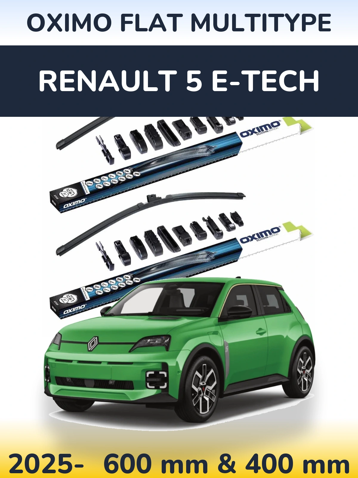Комплект передніх щіток Oximo Flat MultiТипe 600 & 400 мм для Renault 5 E-Tech 2025-2026