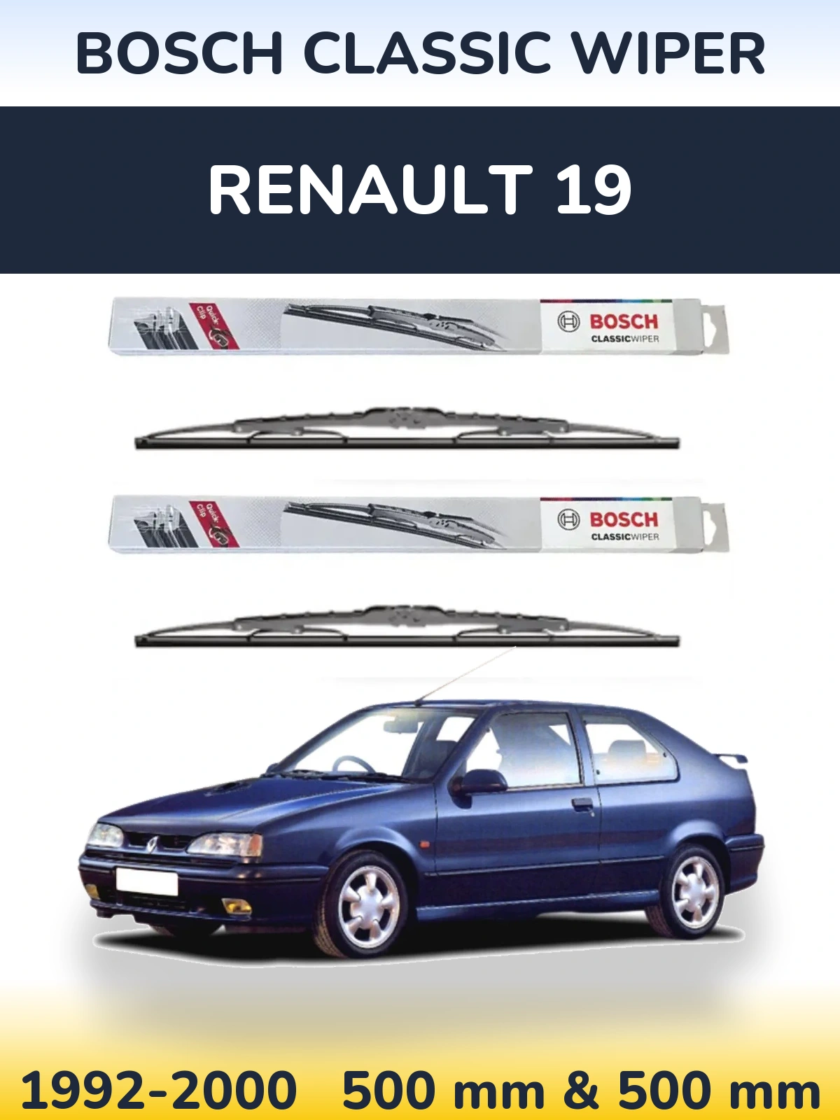 Комплект передніх щіток BOSCH Classic Wiper 500 & 500 мм для Renault 19 1992-2000