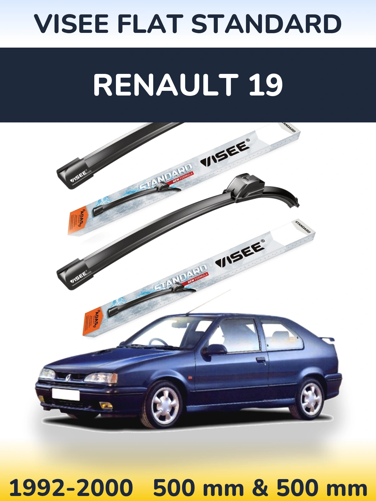 Комплект передніх щіток VISEE FLAT STANDARD 500 & 500 мм для Renault 19 1992-2000