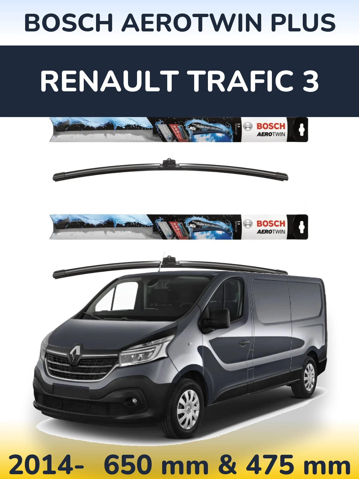 Комплект передніх щіток BOSCH AeroTwin Plus 650 & 475 мм для Renault Trafic 3 2014-2026