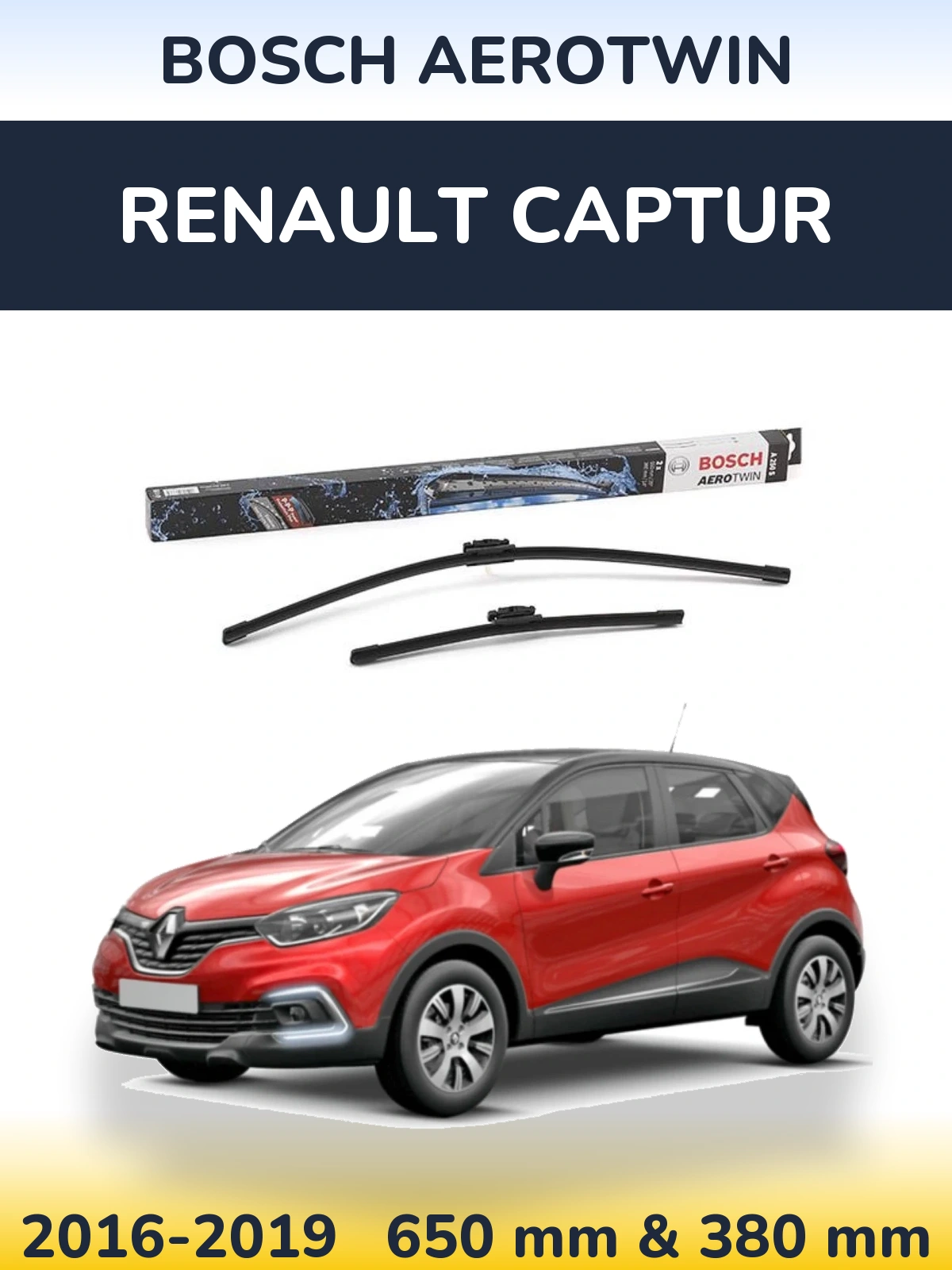 Комплект передніх щіток BOSCH AeroTwin 650 & 360 мм для Renault Captur 2016-2019
