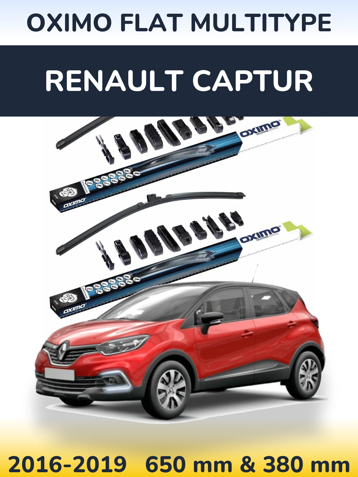 Front wiper blade set Oximo Flat MultiTüüpe 650 & 380 mm for Renault Captur 2016-2019
