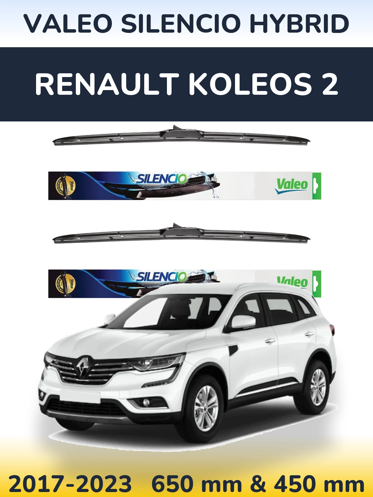 Комплект передних дворников Valeo Silencio Hybrid 650 & 450 мм для Renault Koleos 2 2017-2023