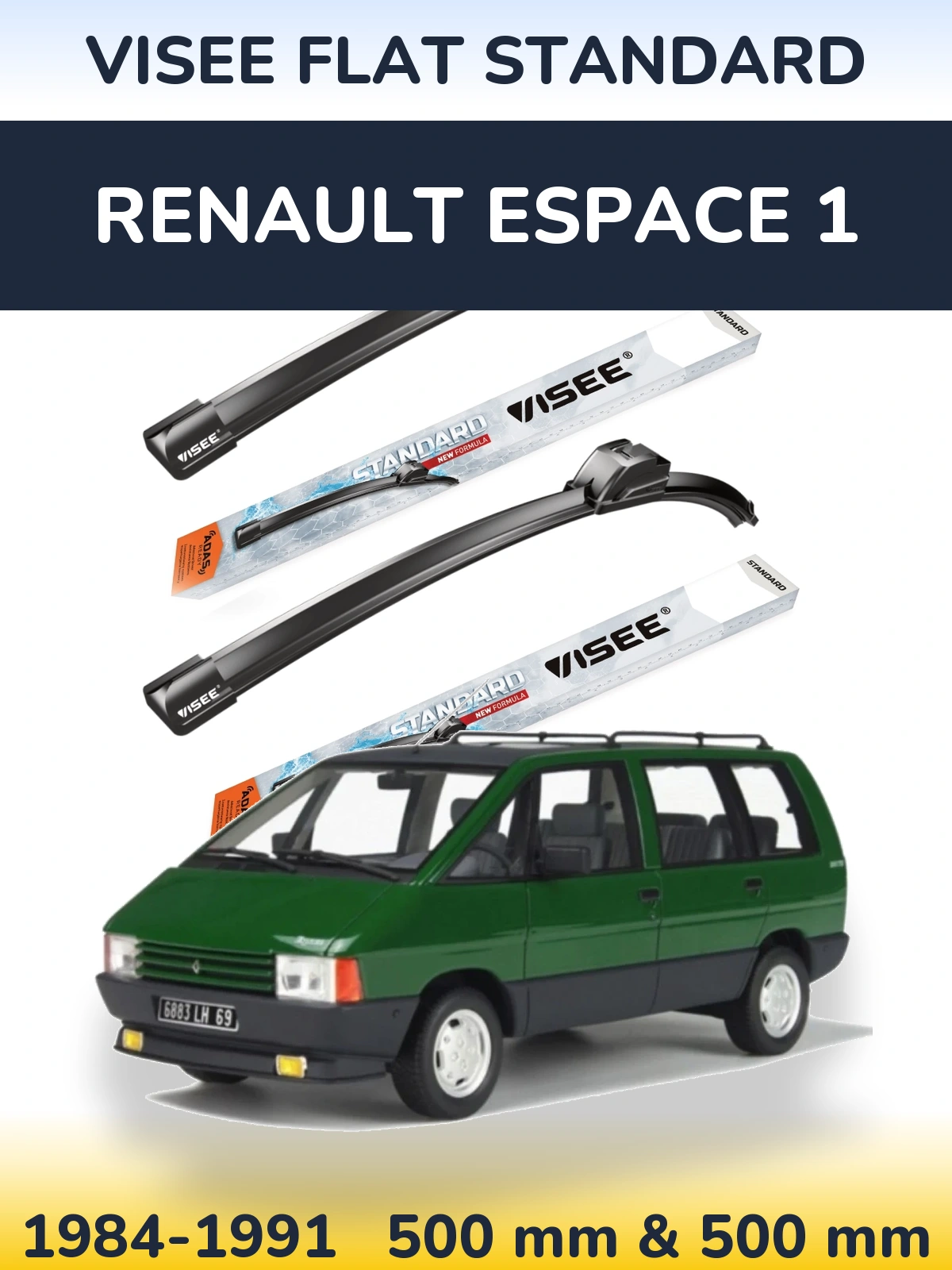 Комплект передніх щіток VISEE FLAT STANDARD 500 & 500 мм для Renault Espace 1 1984-1991