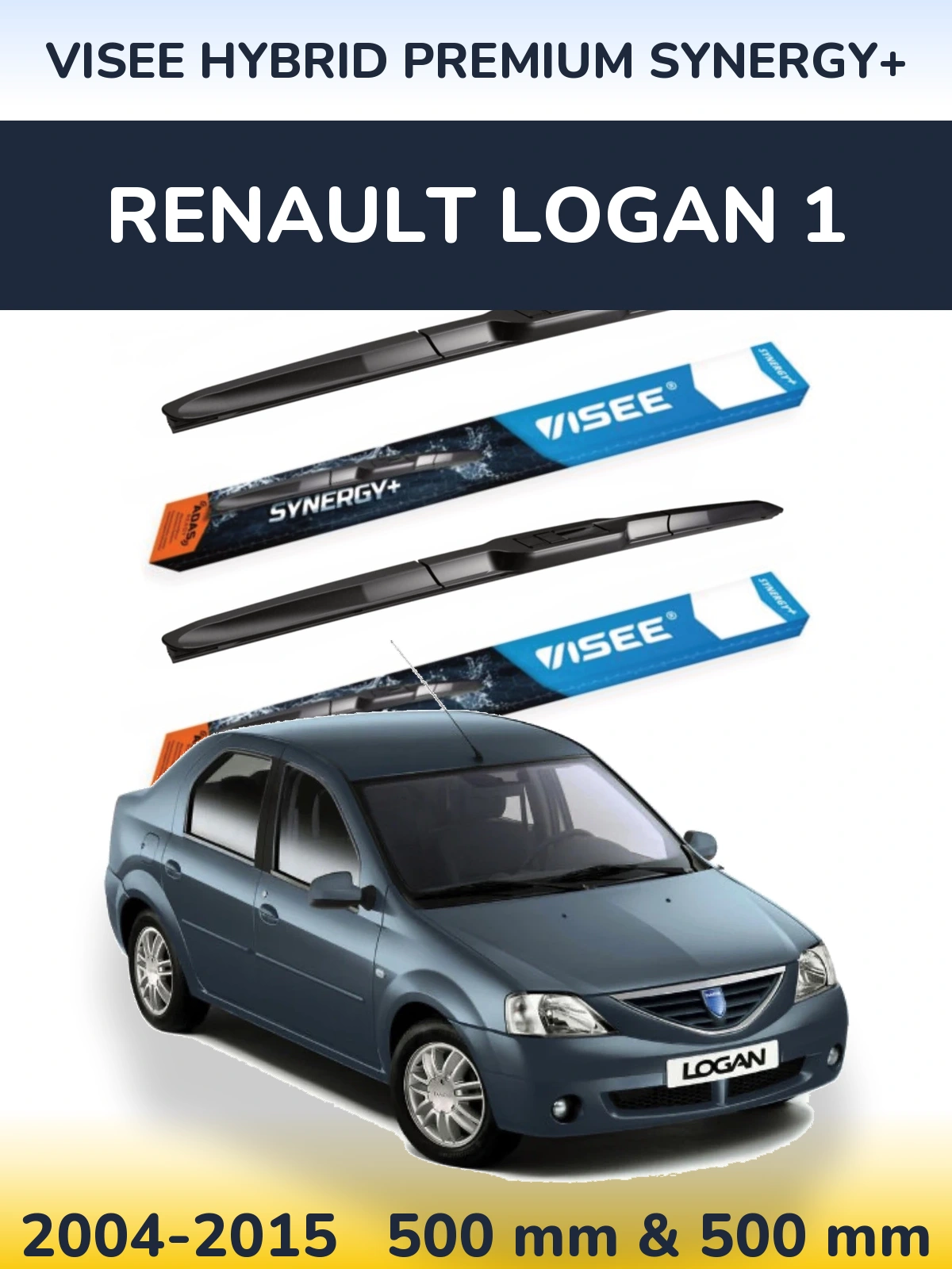 Комплект передніх щіток VISEE HYBRID PREMIUM SYNERGY+ 500 & 500 мм для Renault Logan 1 2004-2015