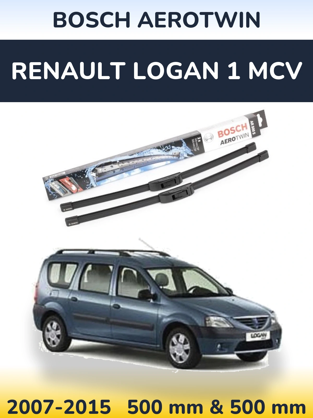 Комплект передніх щіток BOSCH AeroTwin 500 & 500 мм для Renault Logan 1 MCV 2007-2015