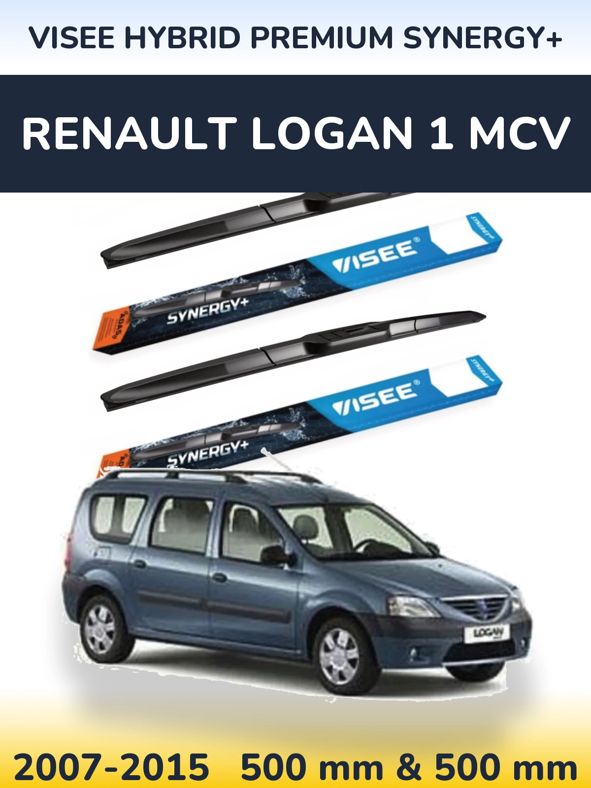 Комплект передніх щіток VISEE HYBRID PREMIUM SYNERGY+ 500 & 500 мм для Renault Logan 1 MCV 2007-2015