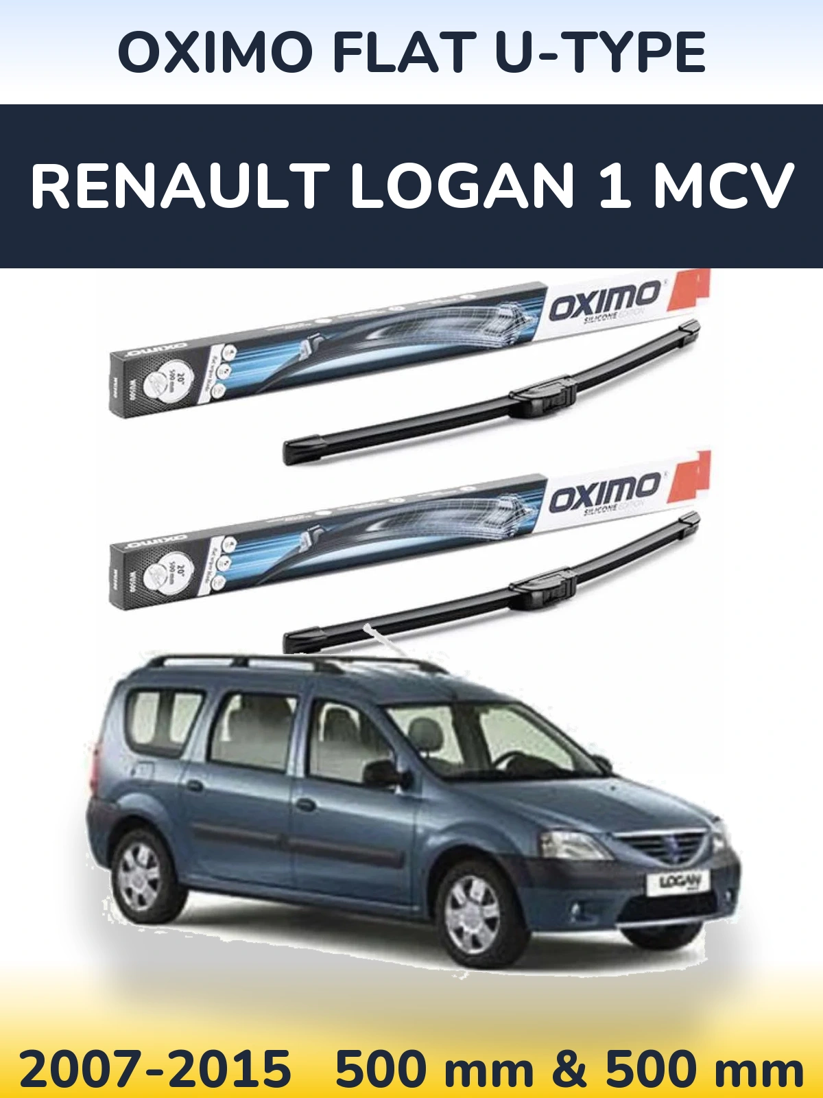 Комплект передних дворников Oximo Flat U-type 500 & 500 мм для Renault Logan 1 MCV 2007-2015