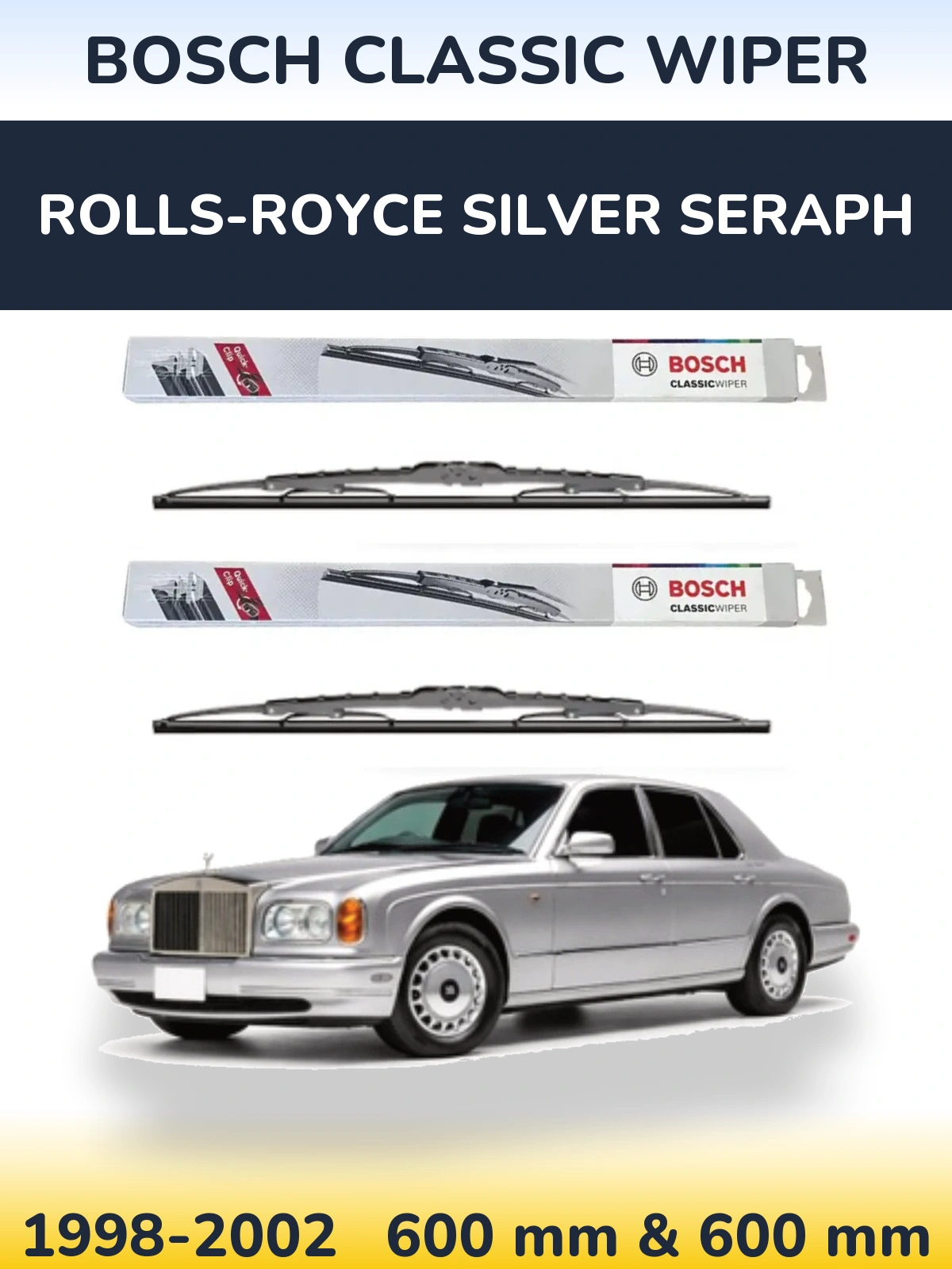 Комплект передних дворников BOSCH Classic Wiper 600 & 600 мм для Rolls-Royce Silver Seraph 1998-2002