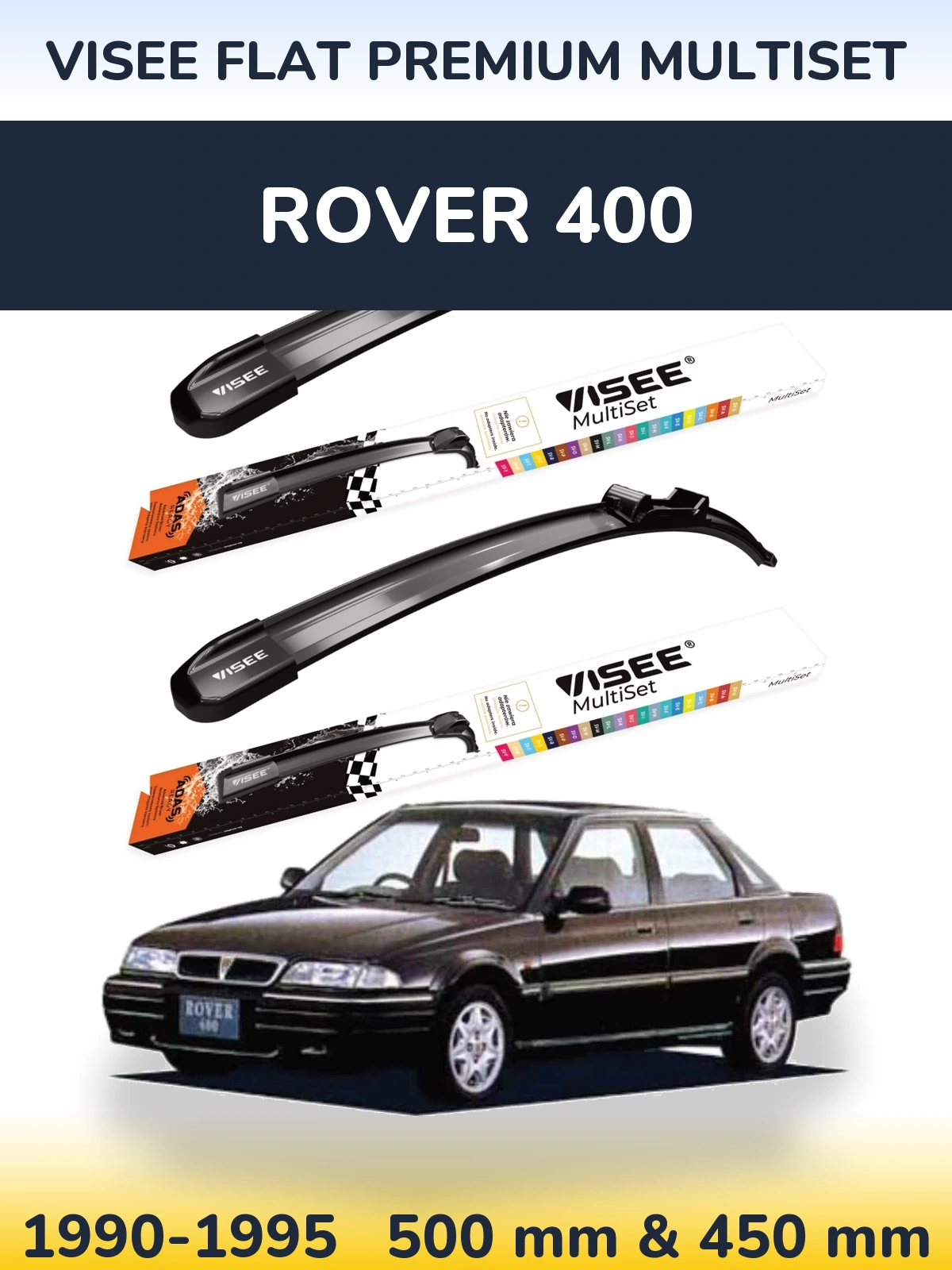 Комплект передних дворников VISEE FLAT PREMIUM MultiSet 500 & 450 мм для Rover 400 1990-1995