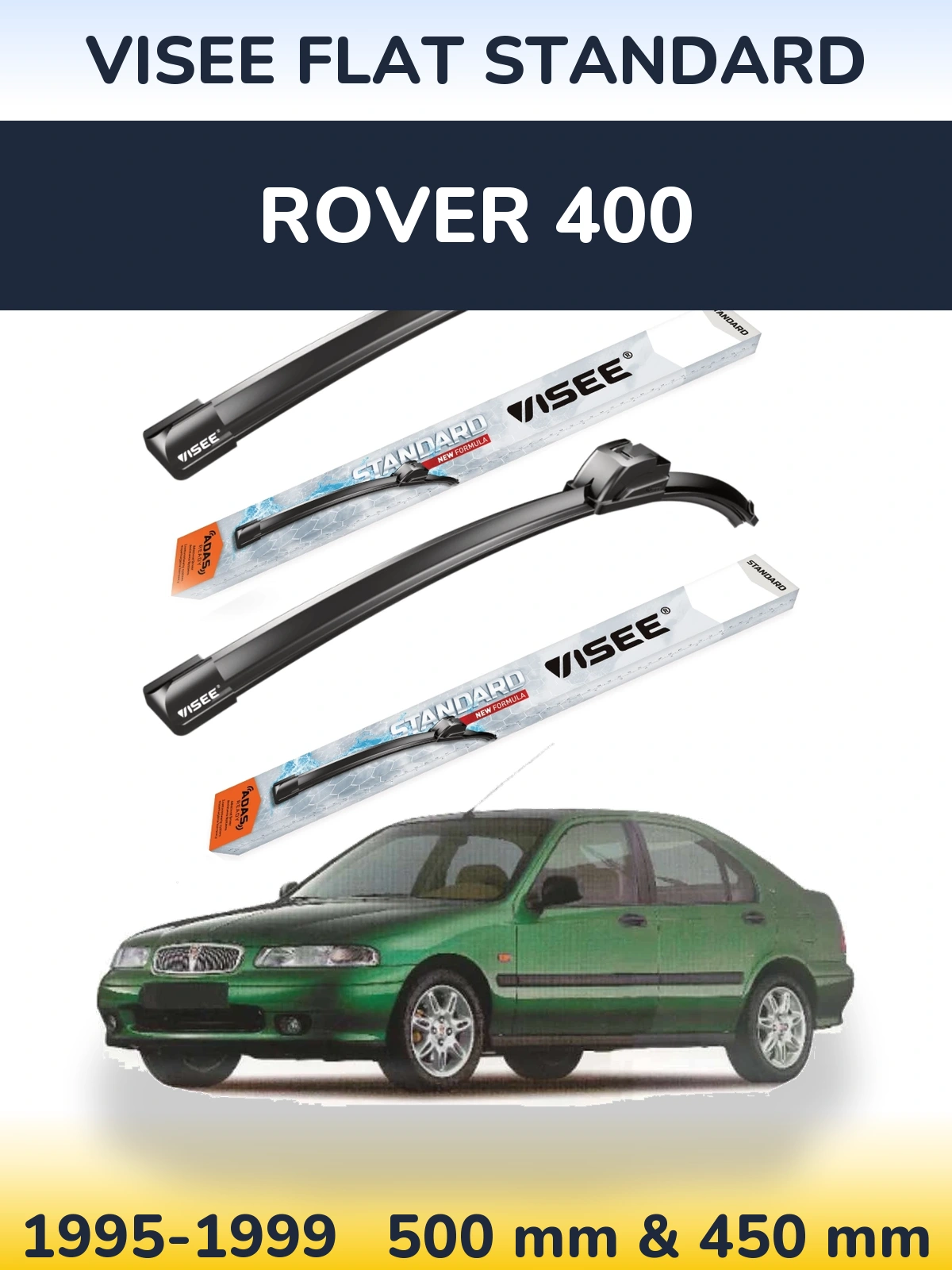 Комплект передніх щіток VISEE FLAT STANDARD 500 & 450 мм для Rover 400 1995-1999
