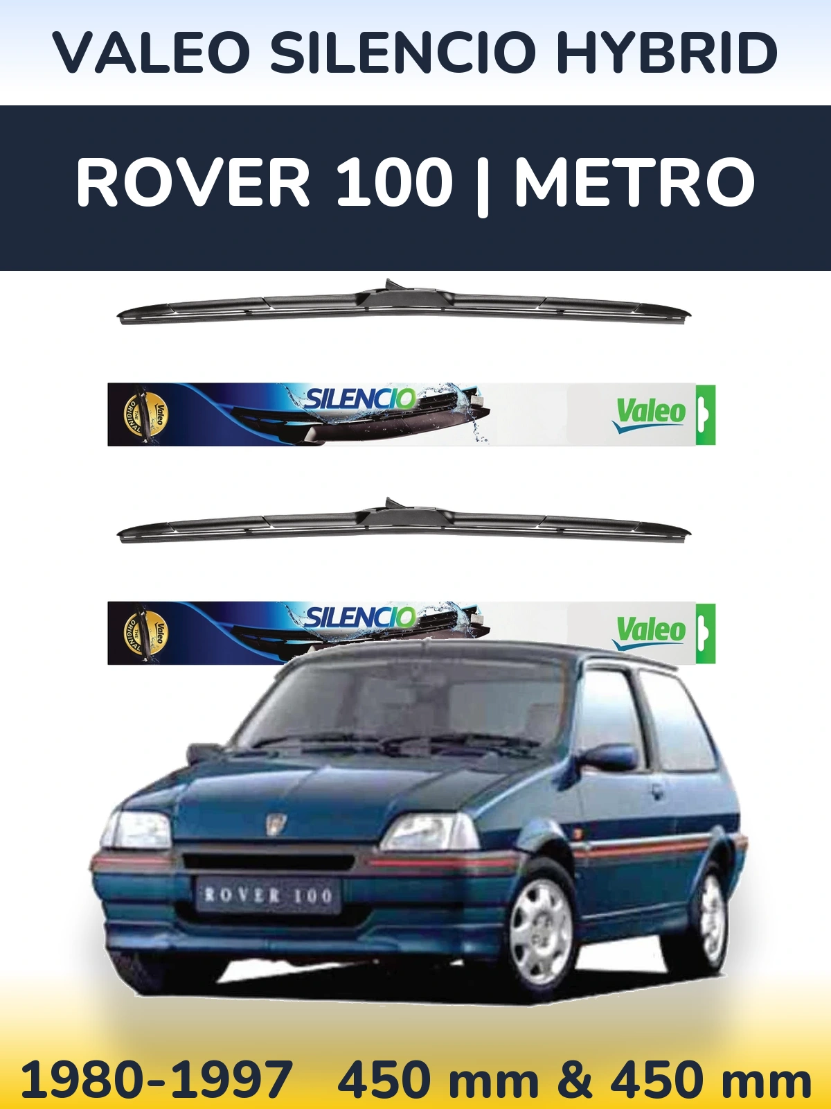 Комплект передних дворников Valeo Silencio Hybrid 450 & 450 мм для Rover 100 | Metro 1980-1997