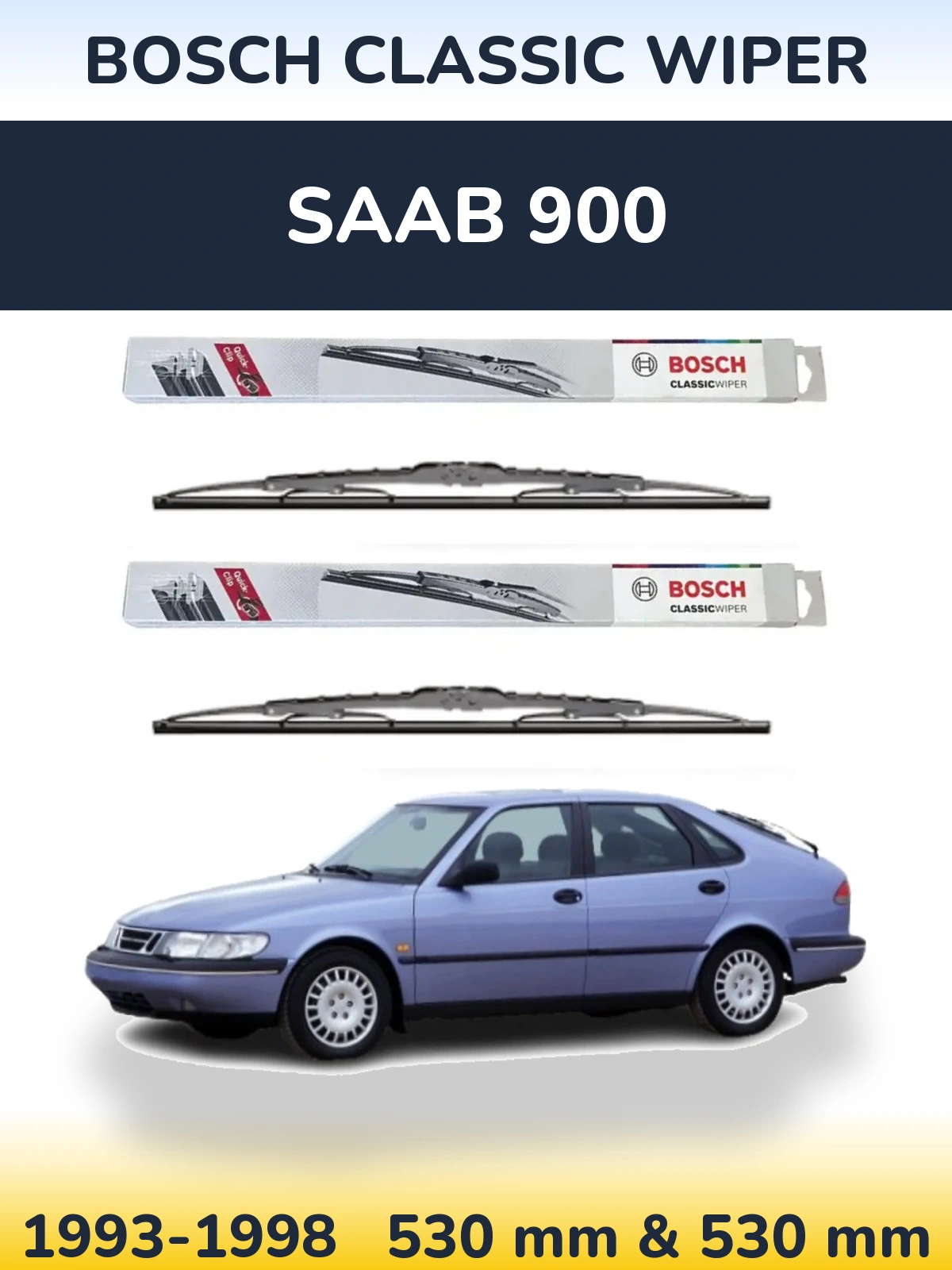 Комплект передних дворников BOSCH Classic Wiper 530 & 530 мм для SAAB 900 1993-1998