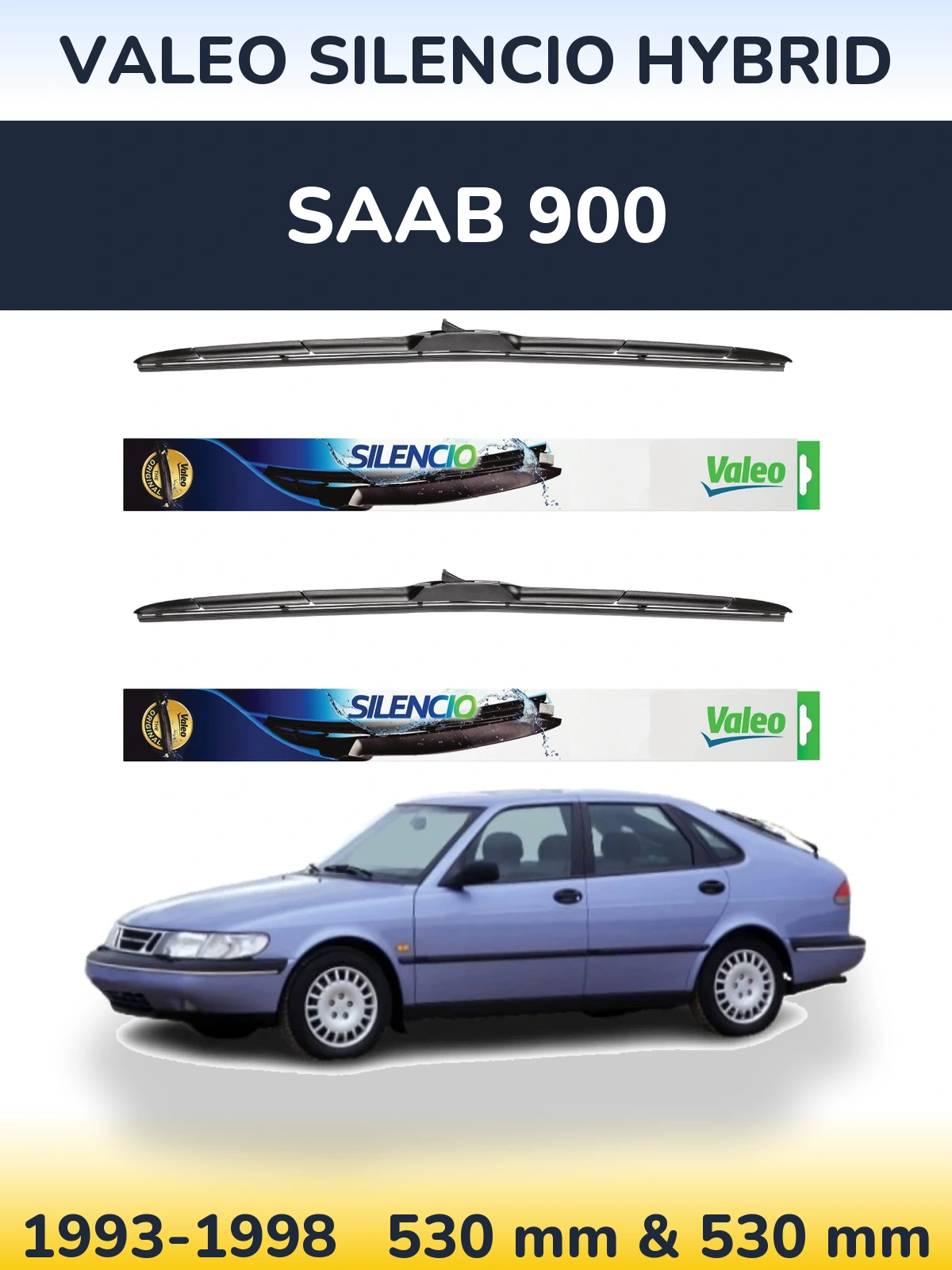 Комплект передних дворников Valeo Silencio Hybrid 530 & 530 мм для SAAB 900 1993-1998