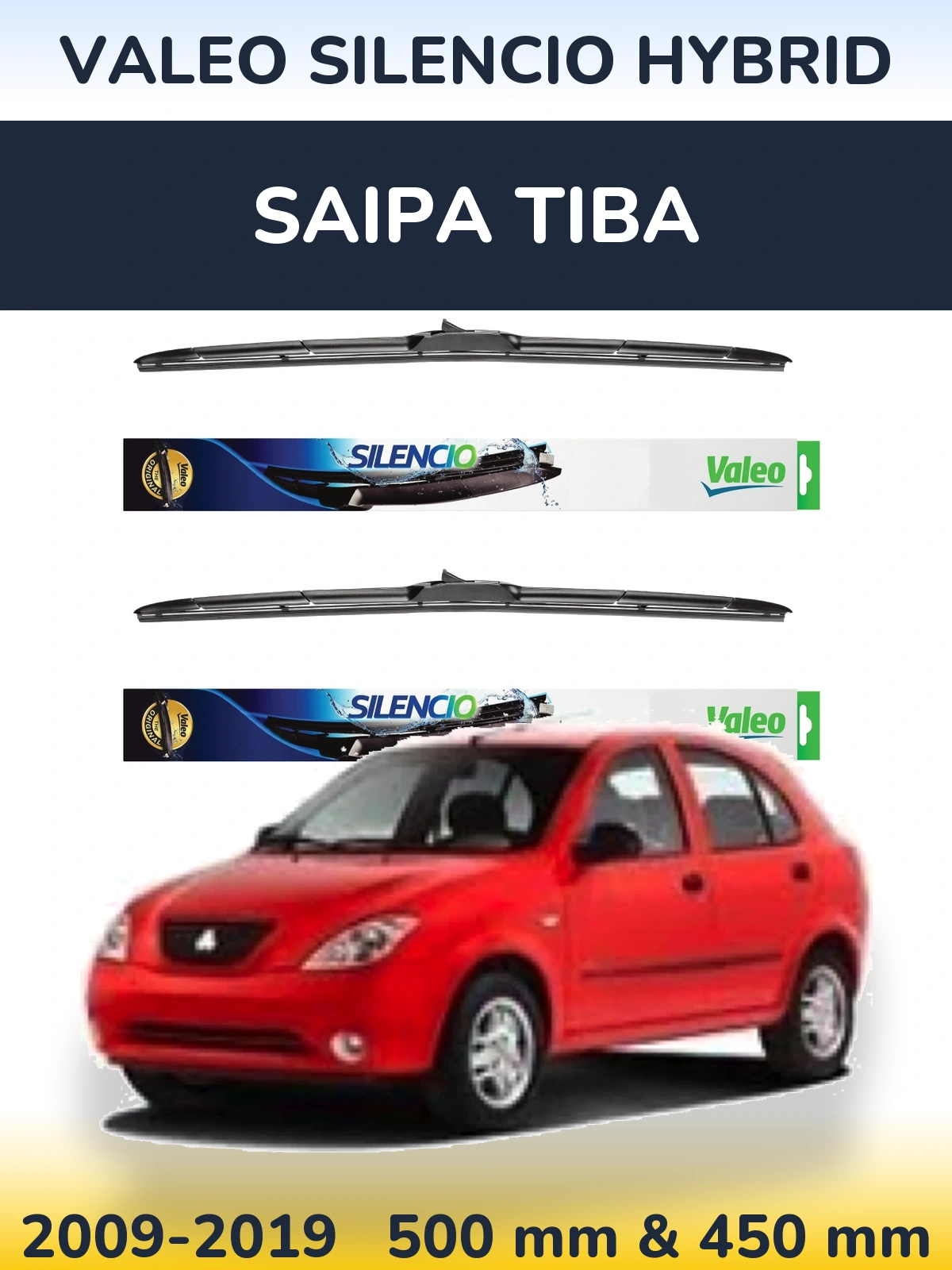 Комплект передних дворников Valeo Silencio Hybrid 500 & 450 мм для Saipa Tiba 2009-2019