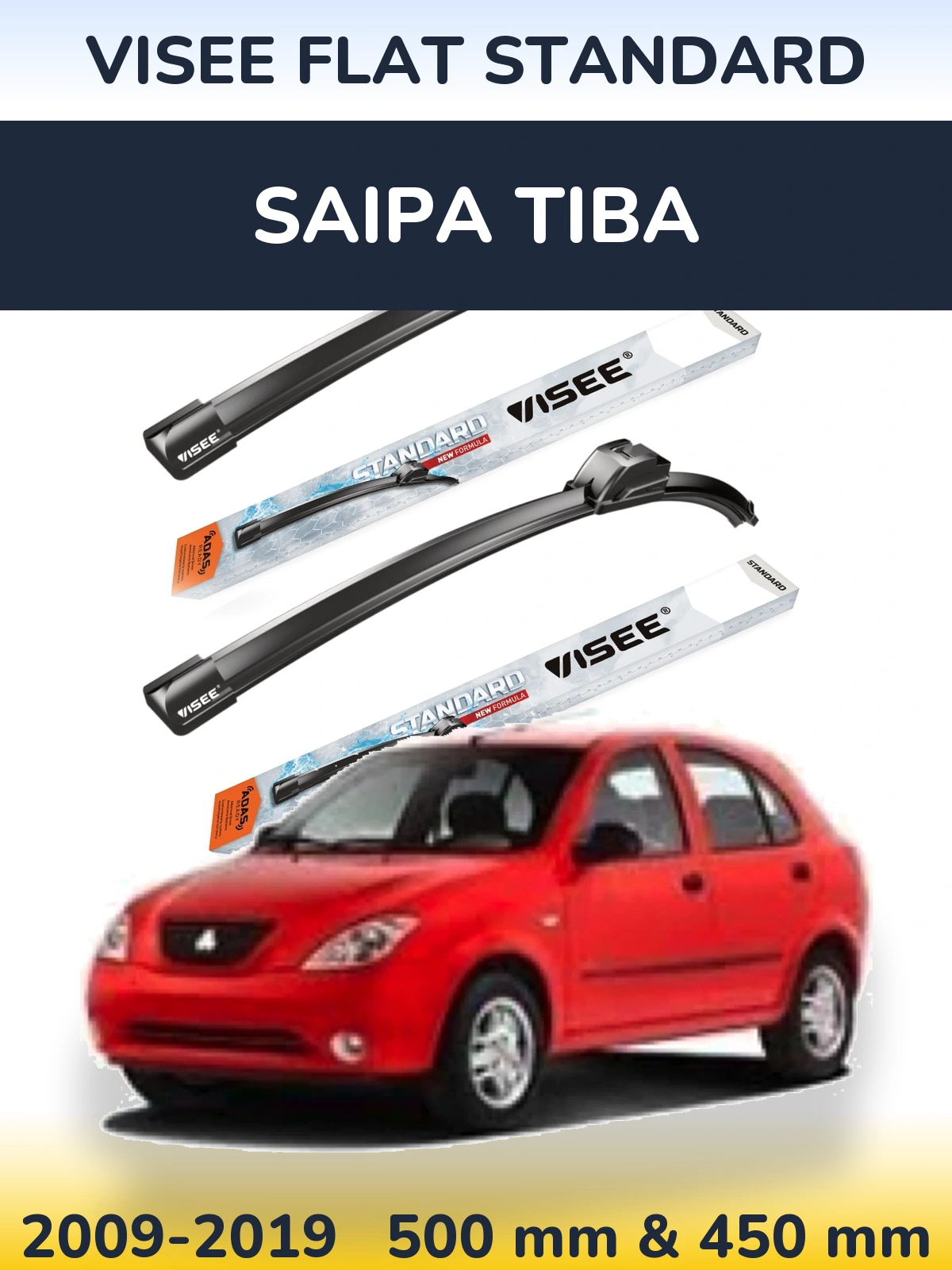 Комплект передних дворников VISEE FLAT STANDARD 500 & 450 мм для Saipa Tiba 2009-2019