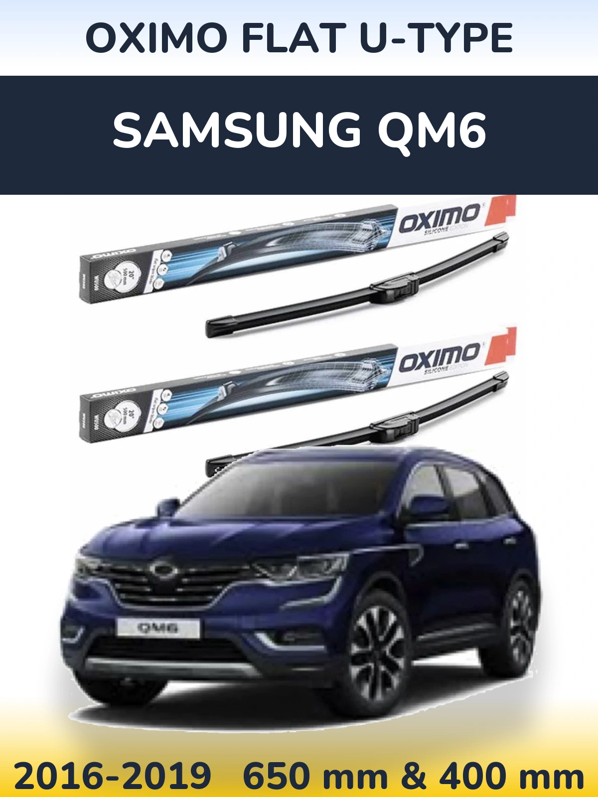 Комплект передніх щіток Oximo Flat U-type 650 & 400 мм для Samsung QM6 2016-2019