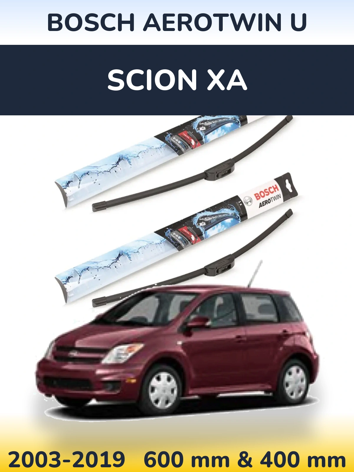 Комплект передних дворников BOSCH AeroTwin U 600 & 400 мм для Scion xA 2003-2019