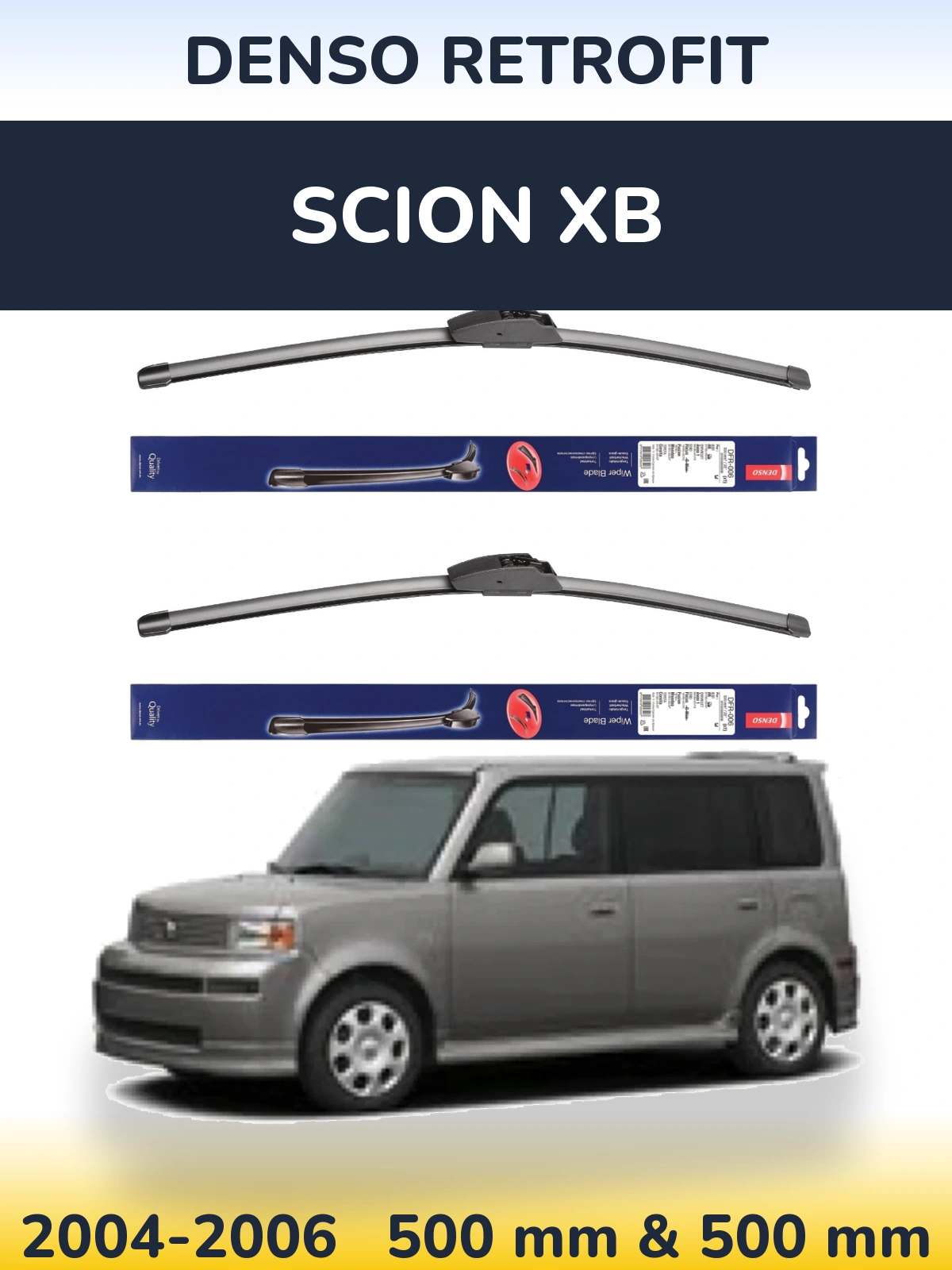 Front wiper blade set Denso Retrofit 500 & 500 mm for Scion xB 2004-2006