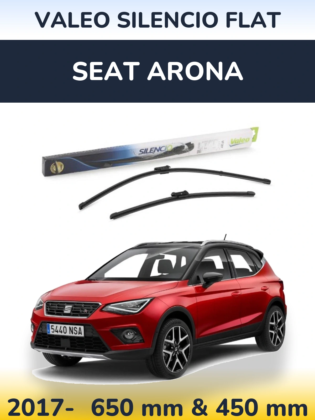 Комплект передніх щіток Valeo Silencio Flat 650 & 450 мм для SEAT Arona 2017-2026