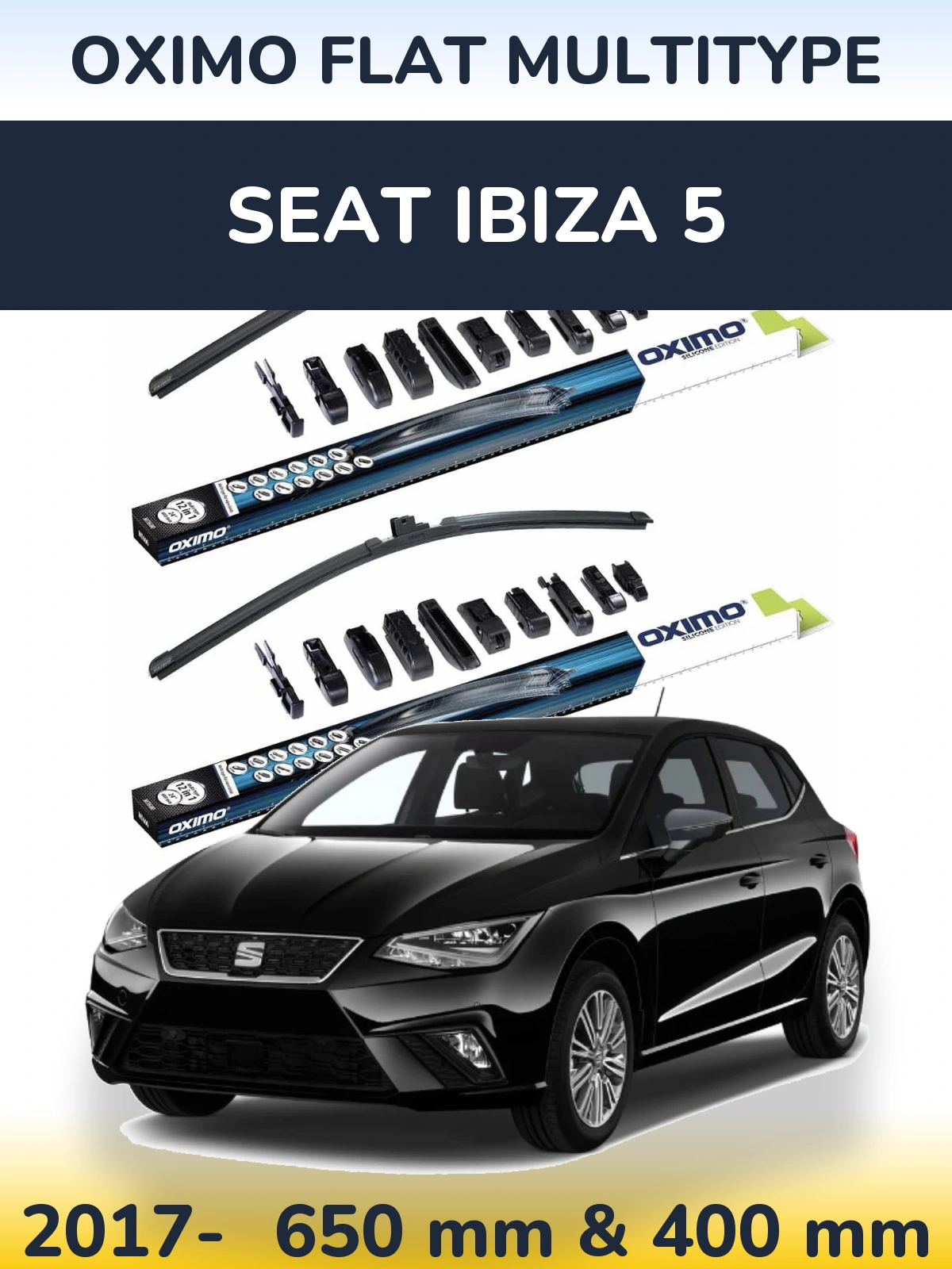 Front wiper blade set Oximo Flat MultiTüüpe 650 & 400 mm for SEAT Ibiza 5 2017-2026
