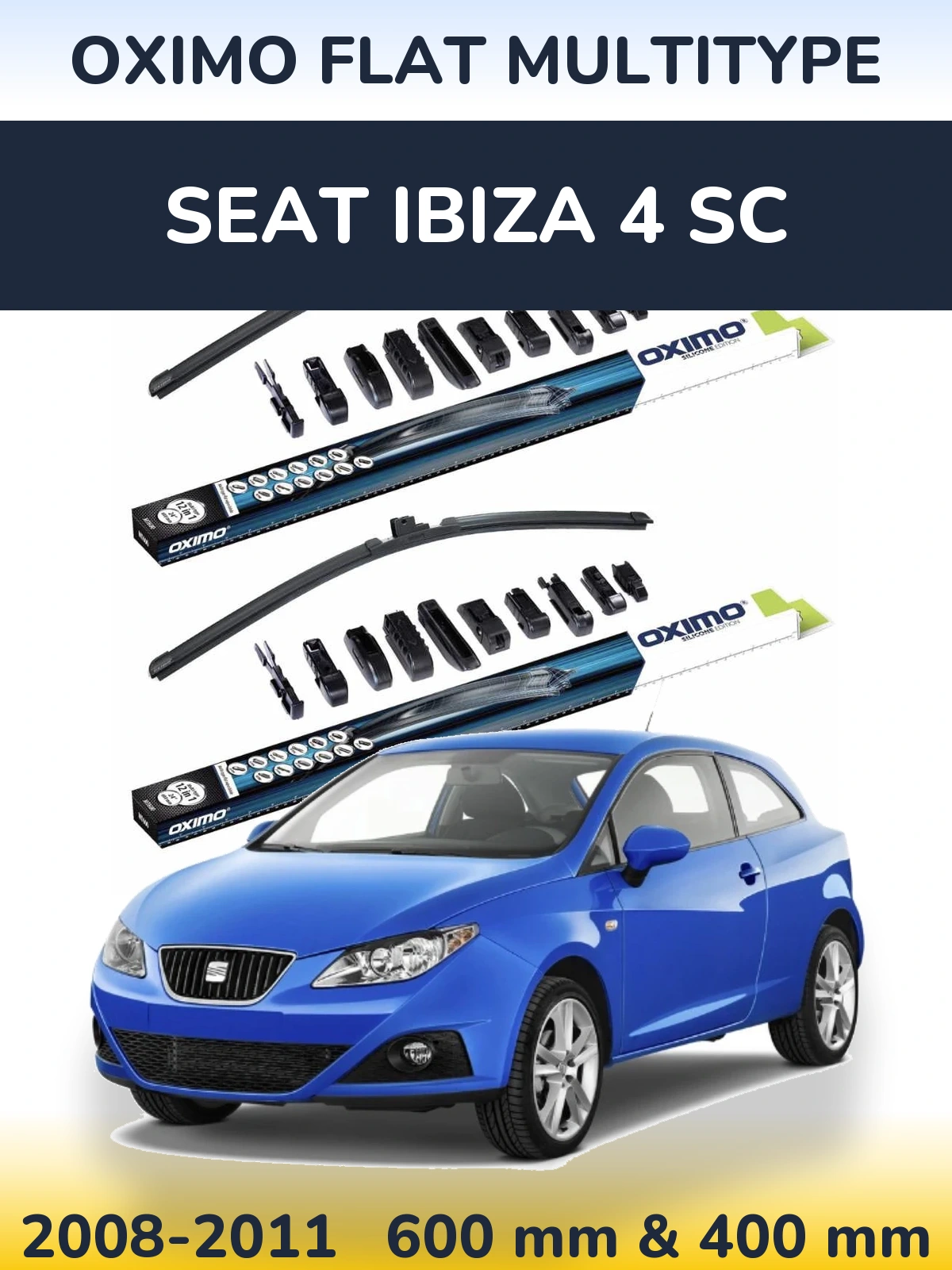 Комплект передніх щіток Oximo Flat MultiТипe 600 & 400 мм для SEAT Ibiza 4 SC 2008-2011