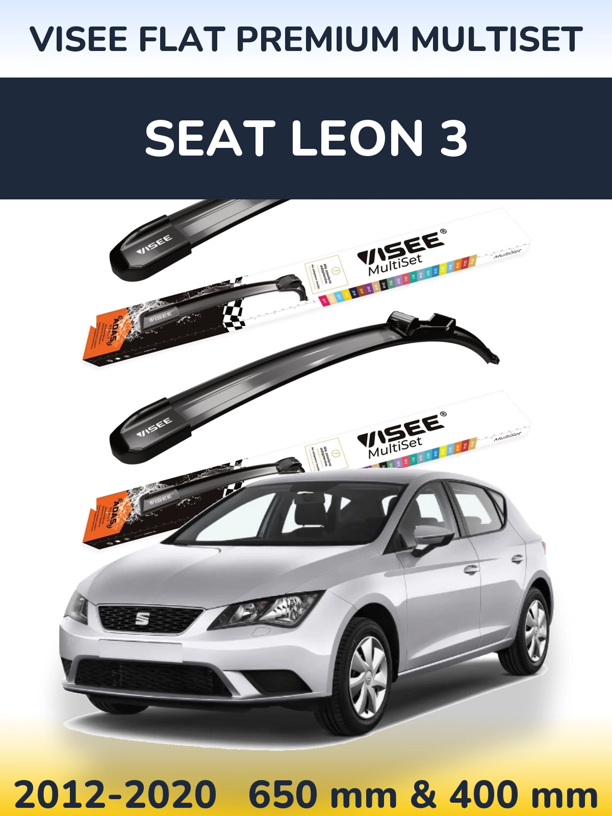 Комплект передніх щіток VISEE FLAT PREMIUM MultiSet 650 & 400 мм для SEAT Leon 3 2012-2020