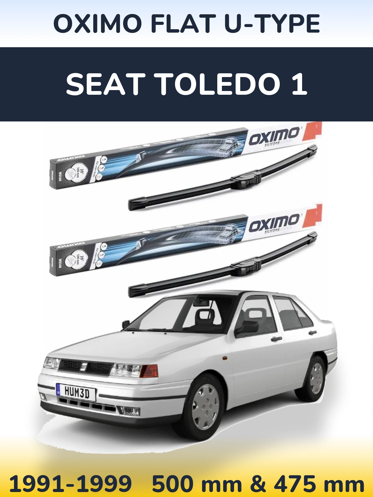 Front wiper blade set Oximo Flat U-type 500 & 475 mm for SEAT Toledo 1 1991-1999