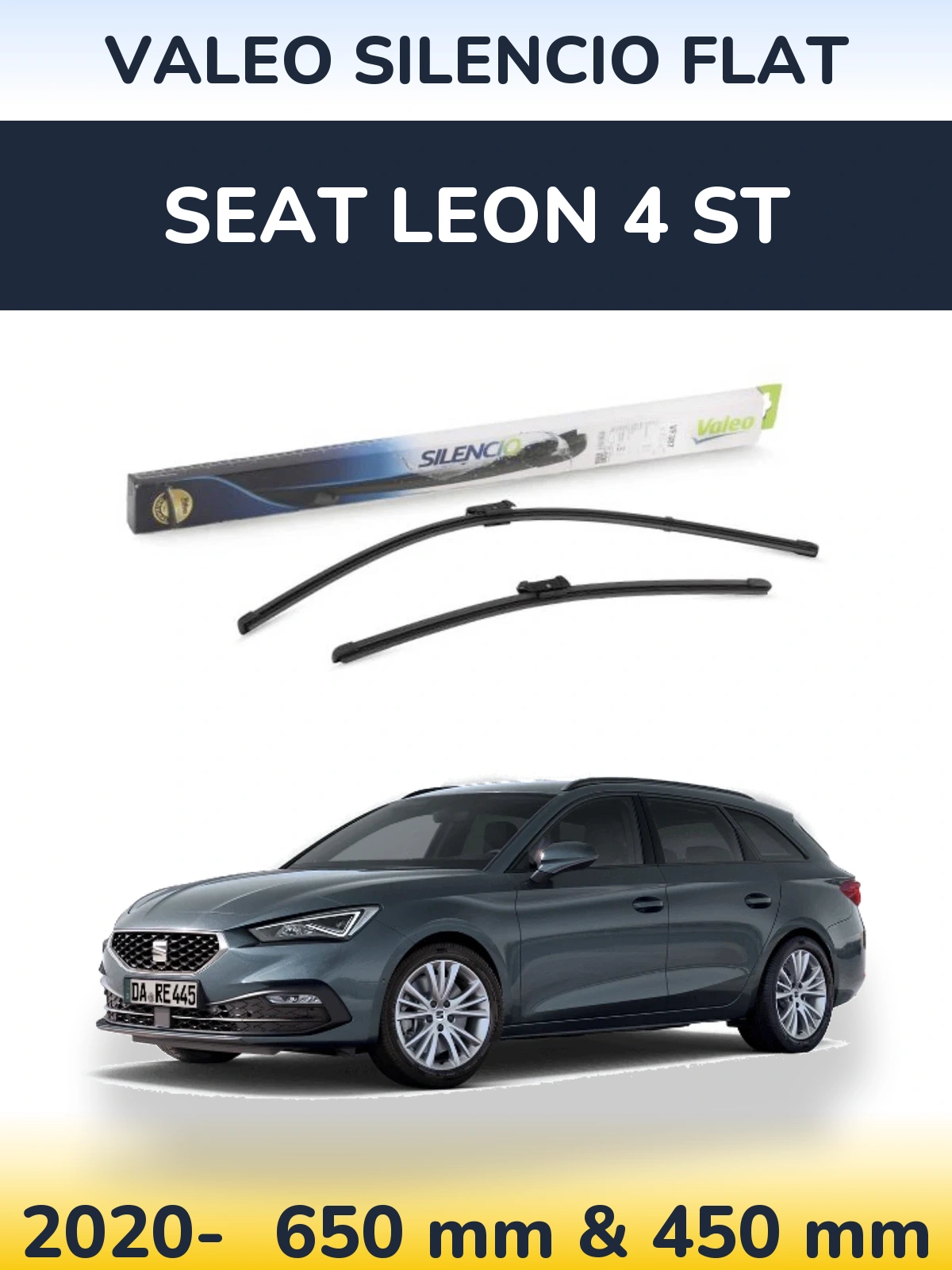 Комплект передніх щіток Valeo Silencio Flat 650 & 450 мм для SEAT Leon 4 ST 2020-2026