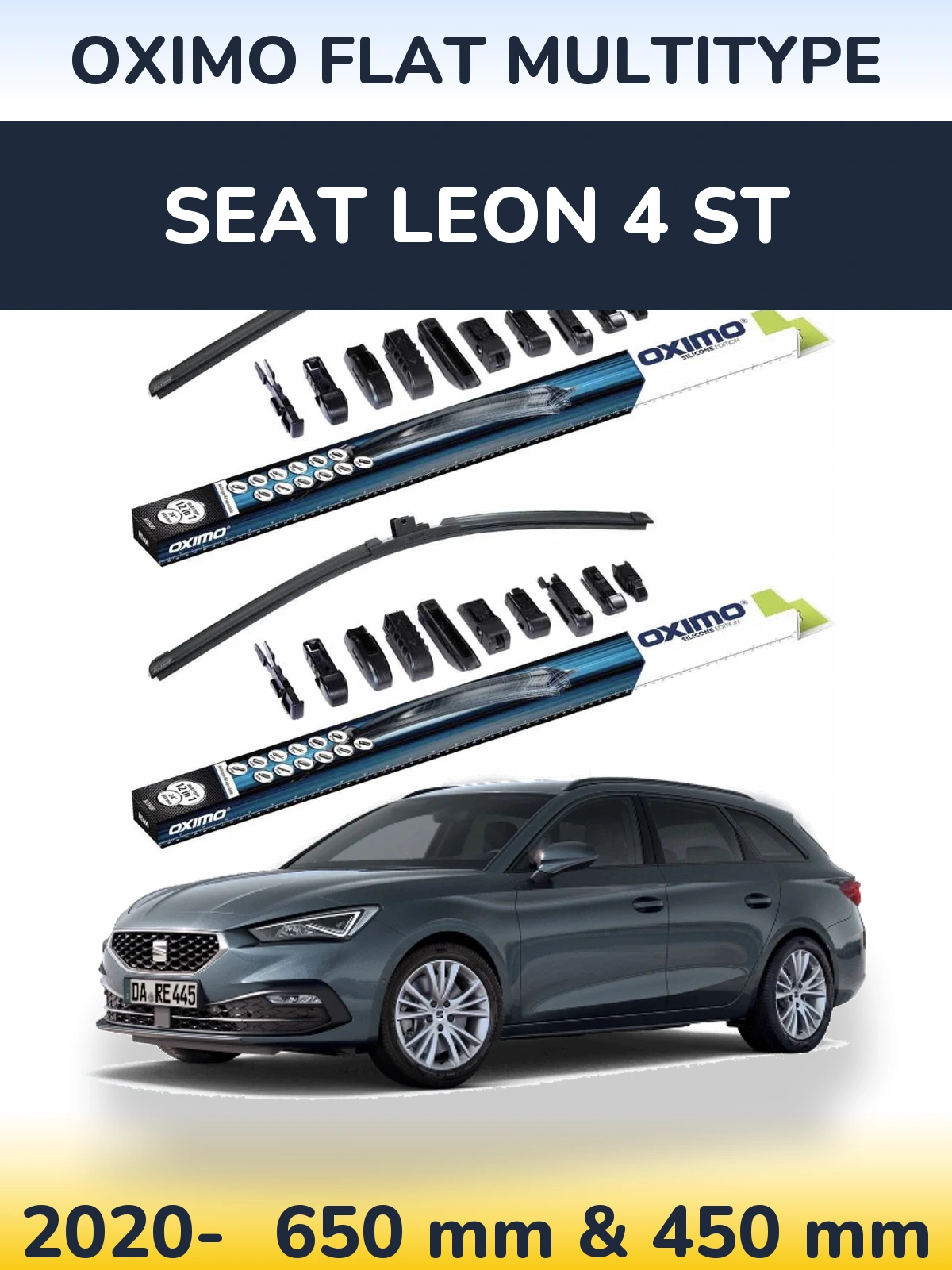 Front wiper blade set Oximo Flat MultiTüüpe 650 & 450 mm for SEAT Leon 4 ST 2020-2026