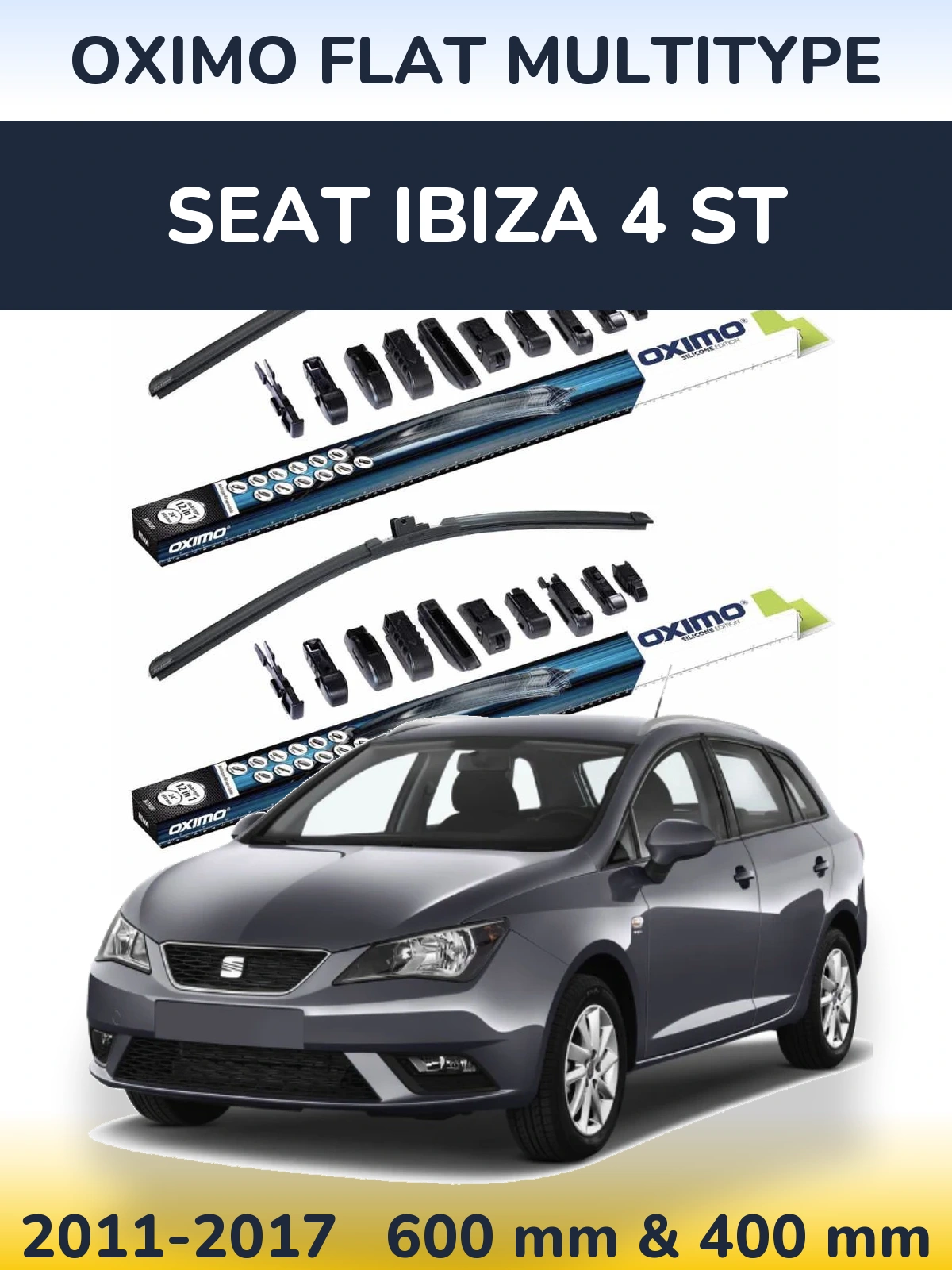 Front wiper blade set Oximo Flat MultiTüüpe 600 & 400 mm for SEAT Ibiza 4 ST 2011-2017