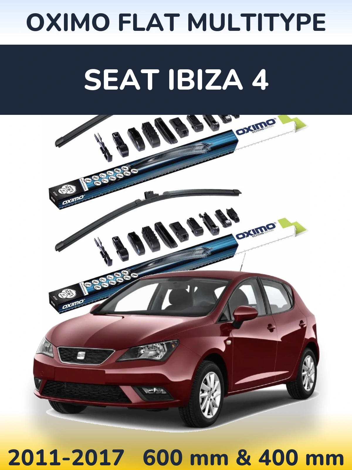 Front wiper blade set Oximo Flat MultiTüüpe 600 & 400 mm for SEAT Ibiza 4 2011-2017