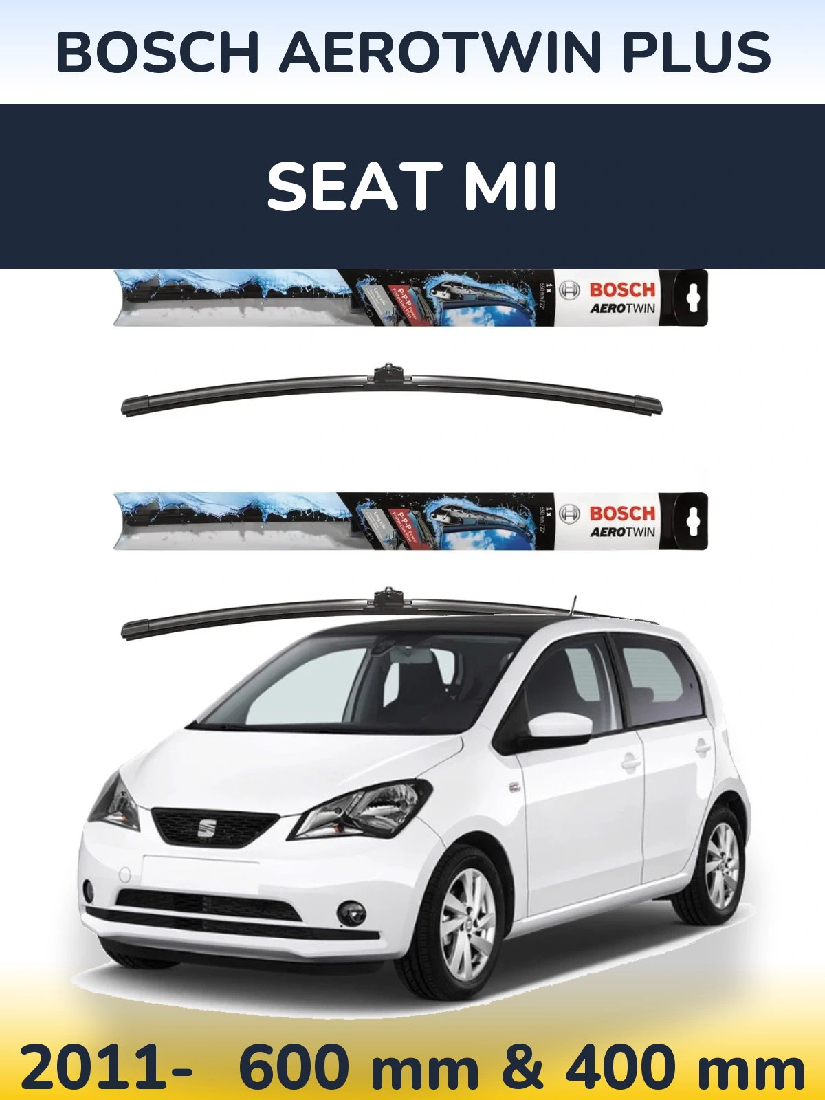 Комплект передних дворников BOSCH AeroTwin Plus 600 & 400 мм для SEAT Mii 2011-2026