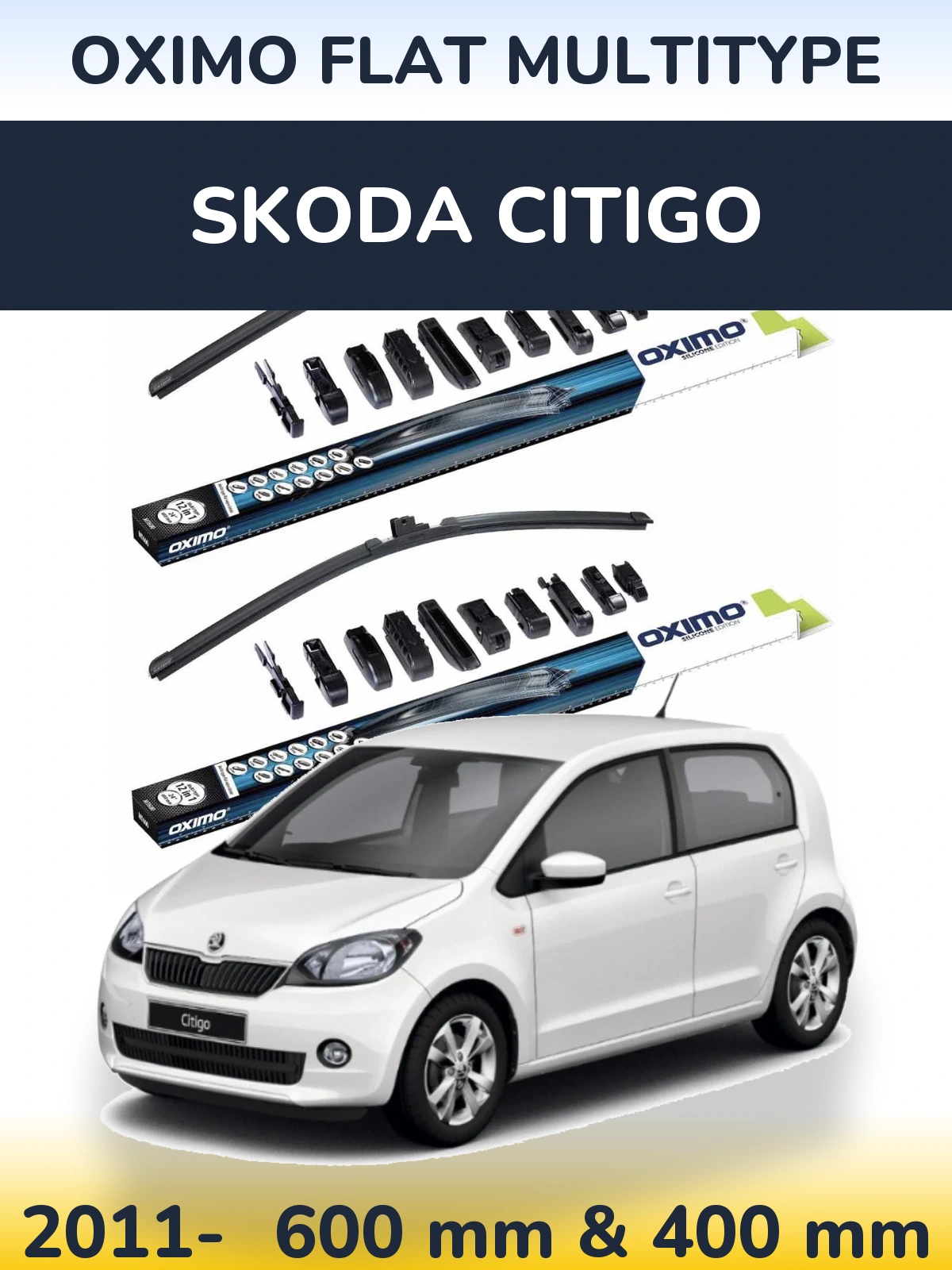 Front wiper blade set Oximo Flat MultiTüüpe 600 & 400 mm for Skoda Citigo 2011-2026