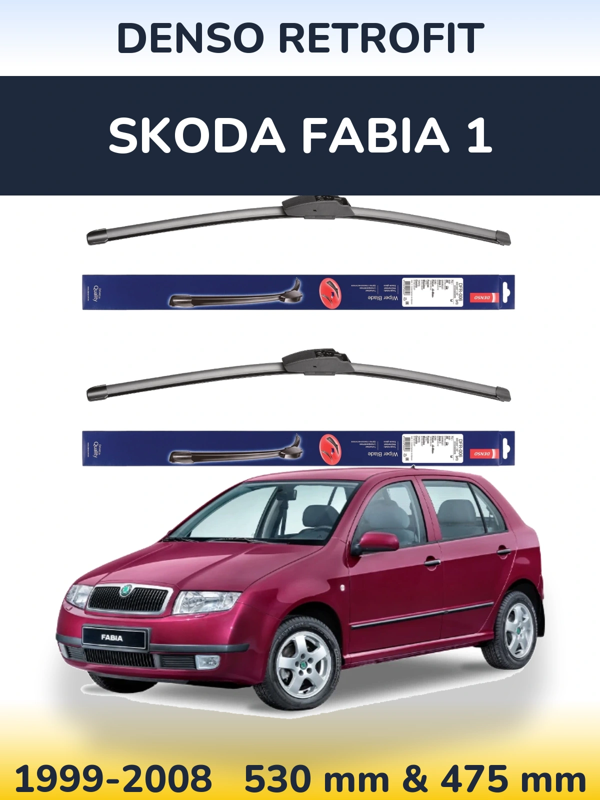 Комплект передних дворников Denso Retrofit 530 & 475 мм для Skoda Fabia 1 1999-2008