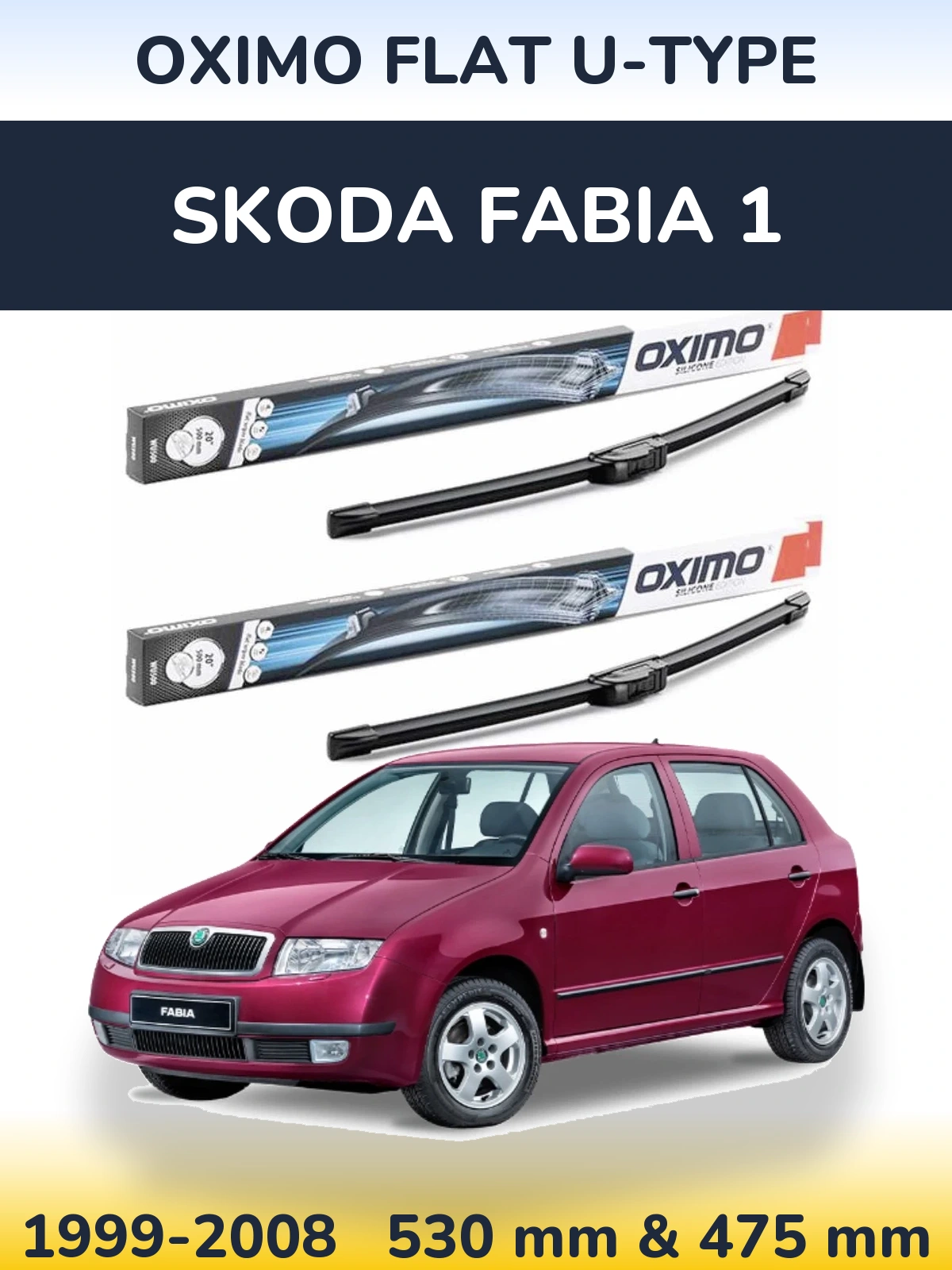 Комплект передних дворников Oximo Flat U-type 530 & 475 мм для Skoda Fabia 1 1999-2008