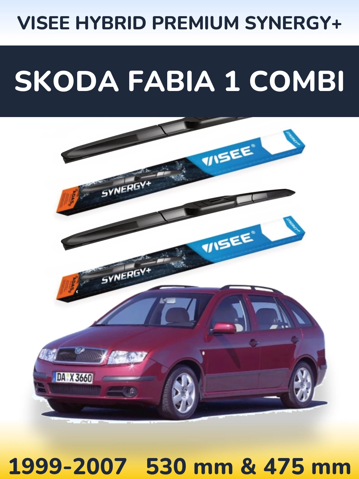 Комплект передних дворников VISEE HYBRID PREMIUM SYNERGY+ 530 & 475 мм для Skoda Fabia 1 Combi 1999-2007