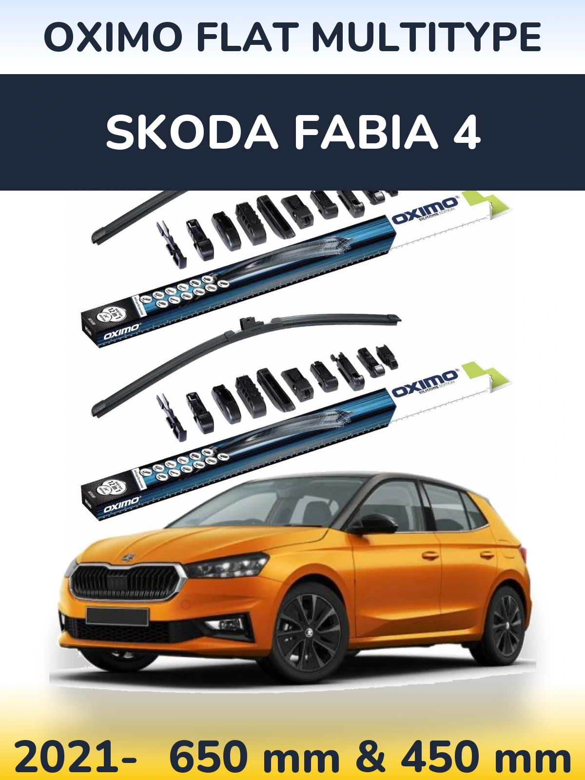 Комплект передних дворников Oximo Flat MultiТипe 650 & 450 мм для Skoda Fabia 4 2021-2026