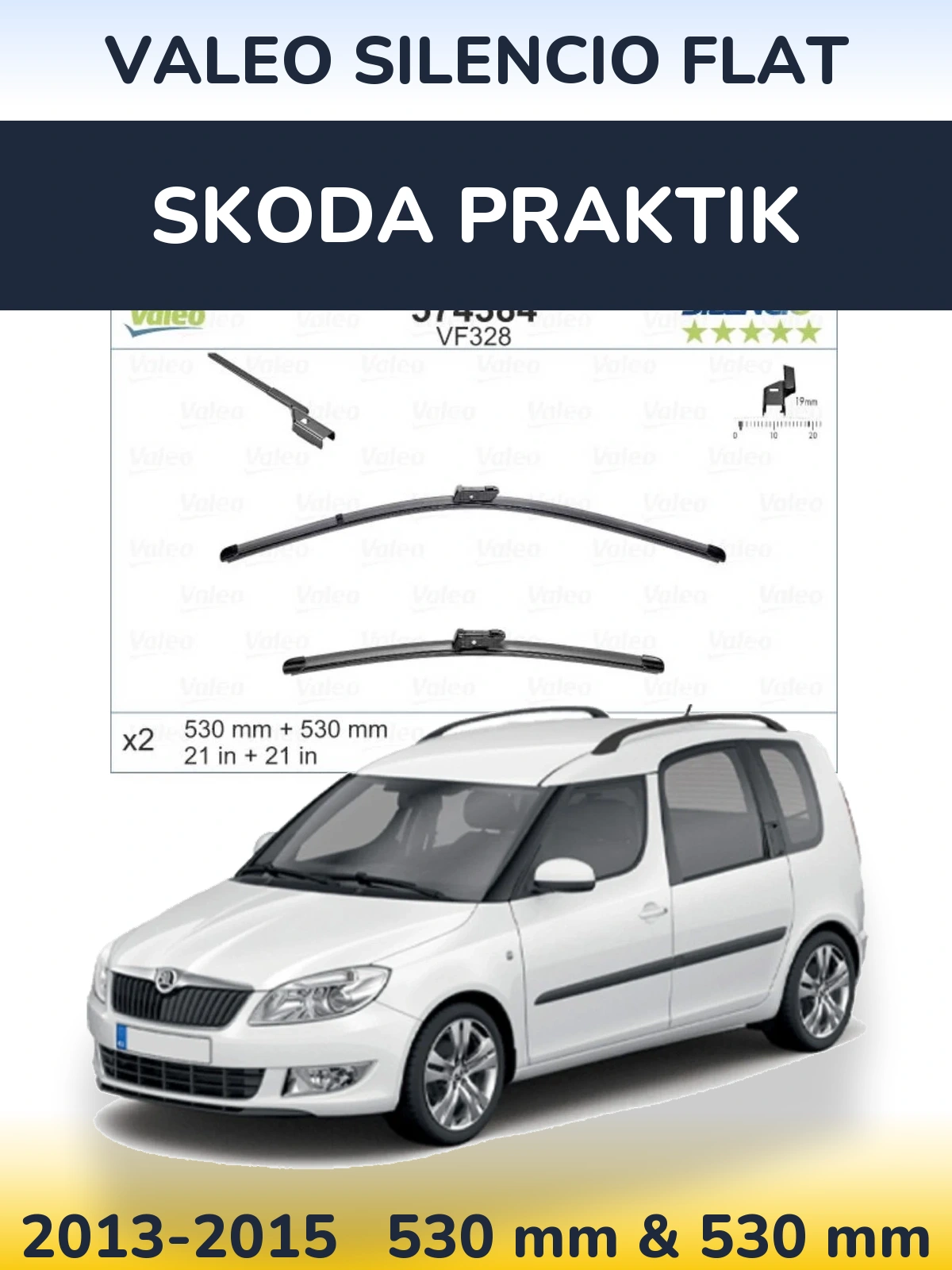 Комплект передних дворников Valeo Silencio Flat 530 & 520 мм для Skoda Praktik 2013-2015