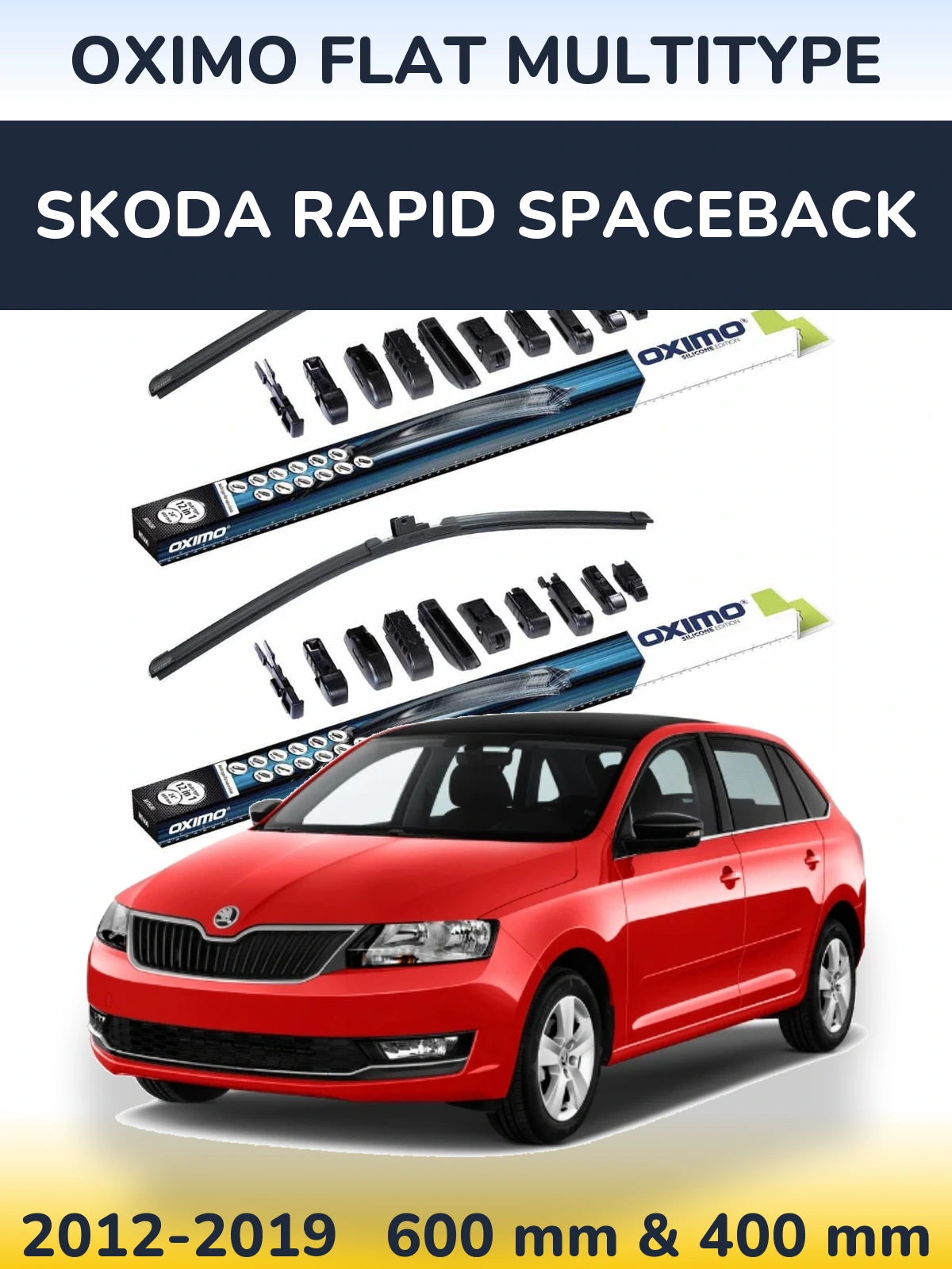 Front wiper blade set Oximo Flat MultiTüüpe 600 & 400 mm for Skoda Rapid Spaceback 2012-2019