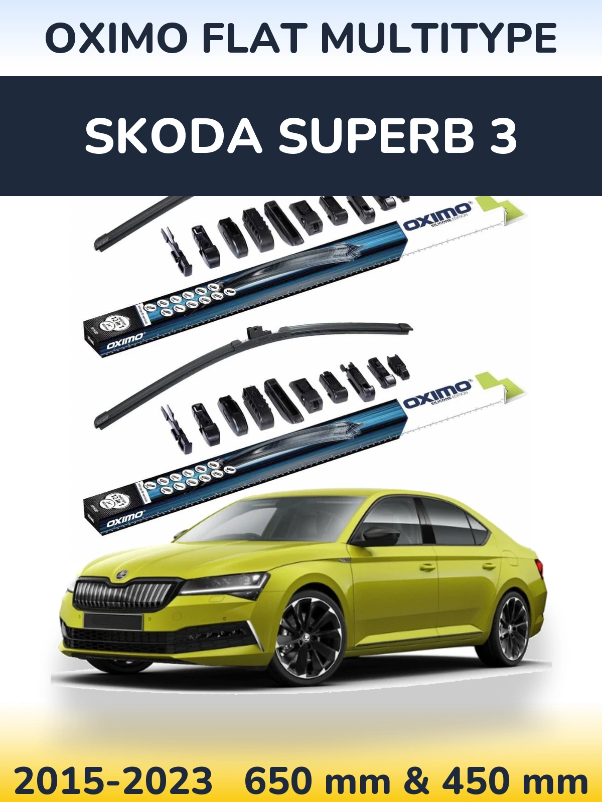 Комплект передних дворников Oximo Flat MultiТипe 650 & 450 мм для Skoda Superb 3 2015-2023