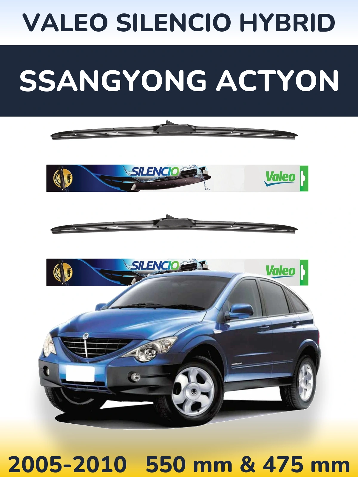 Комплект передних дворников Valeo Silencio Hybrid 550 & 475 мм для SsangYong Actyon 2005-2010