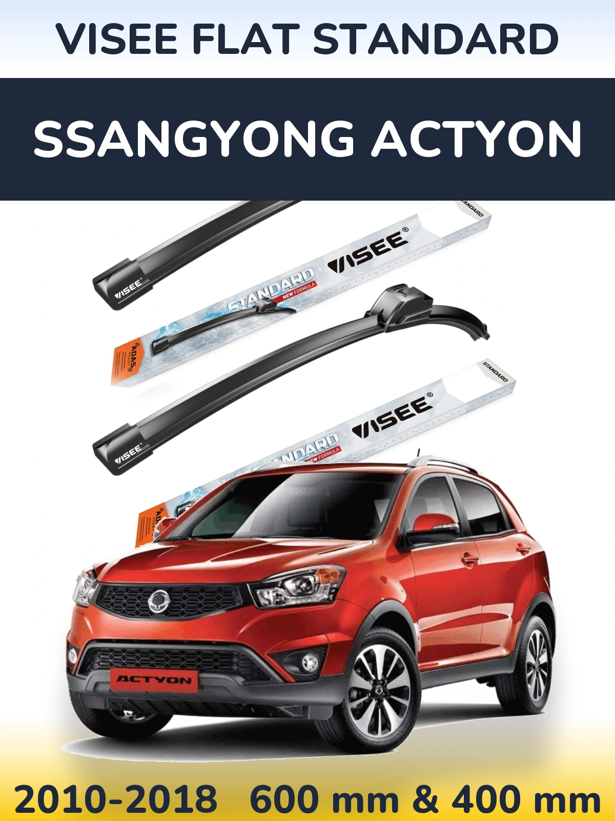 Комплект передних дворников VISEE FLAT STANDARD 600 & 400 мм для SsangYong Actyon 2010-2018