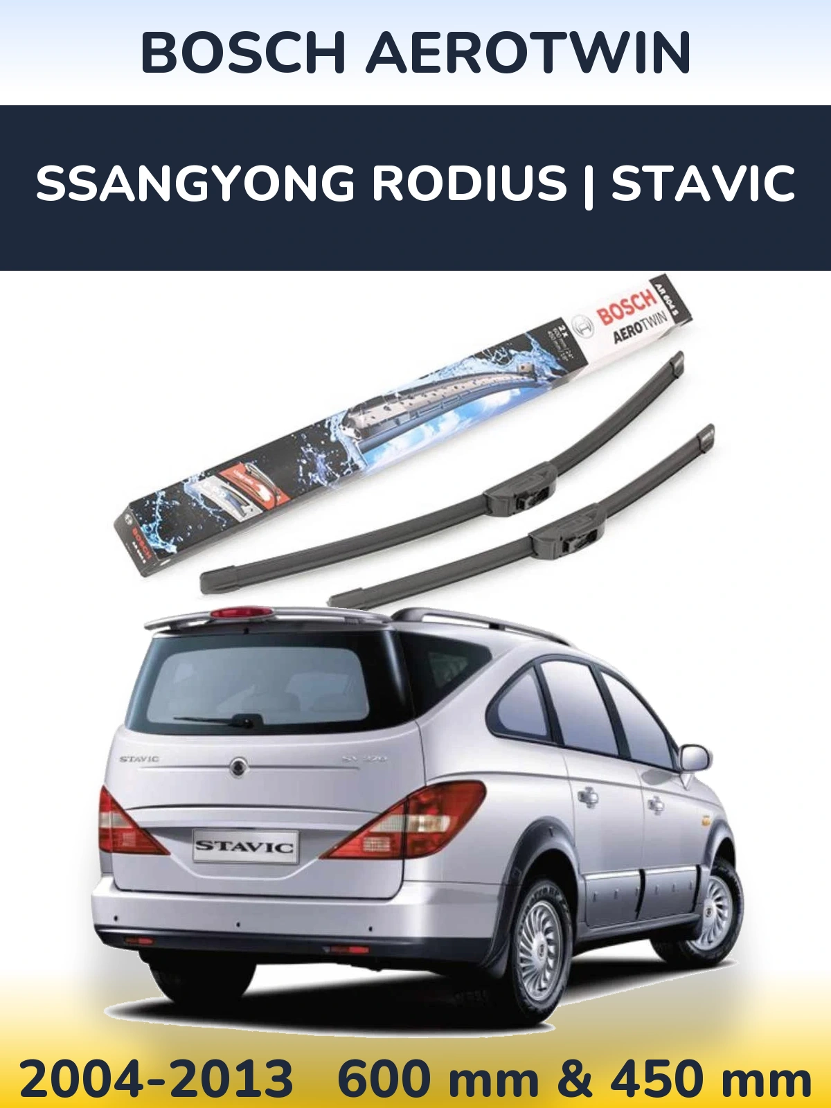 Комплект передніх щіток BOSCH AeroTwin 600 & 450 мм для SsangYong Rodius | Stavic 2004-2013