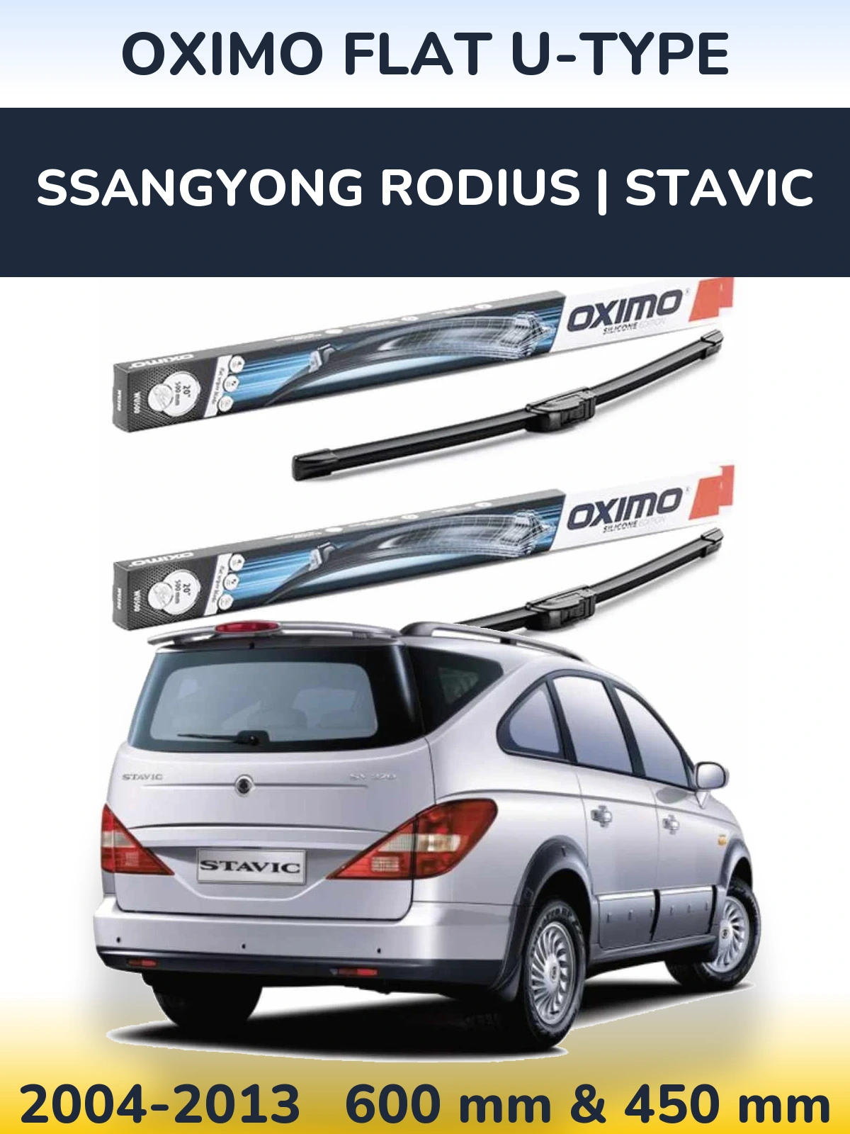 Комплект передніх щіток Oximo Flat U-type 600 & 450 мм для SsangYong Rodius | Stavic 2004-2013
