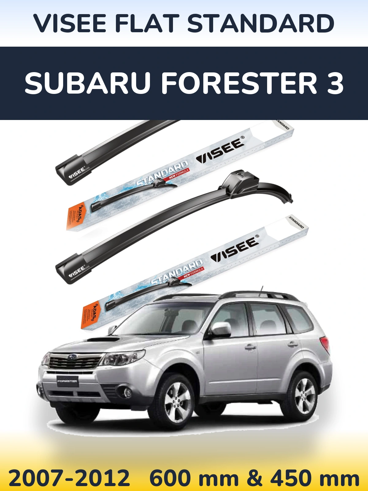 Front wiper blade set VISEE FLAT STANDARD 600 & 450 mm for Subaru Forester 3 2007-2012