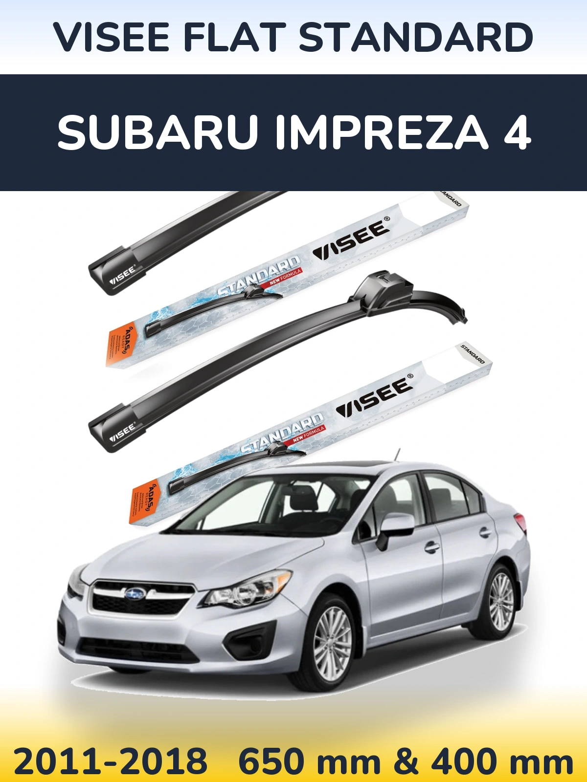 Комплект передних дворников VISEE FLAT STANDARD 650 & 400 мм для Subaru Impreza 4 2011-2018