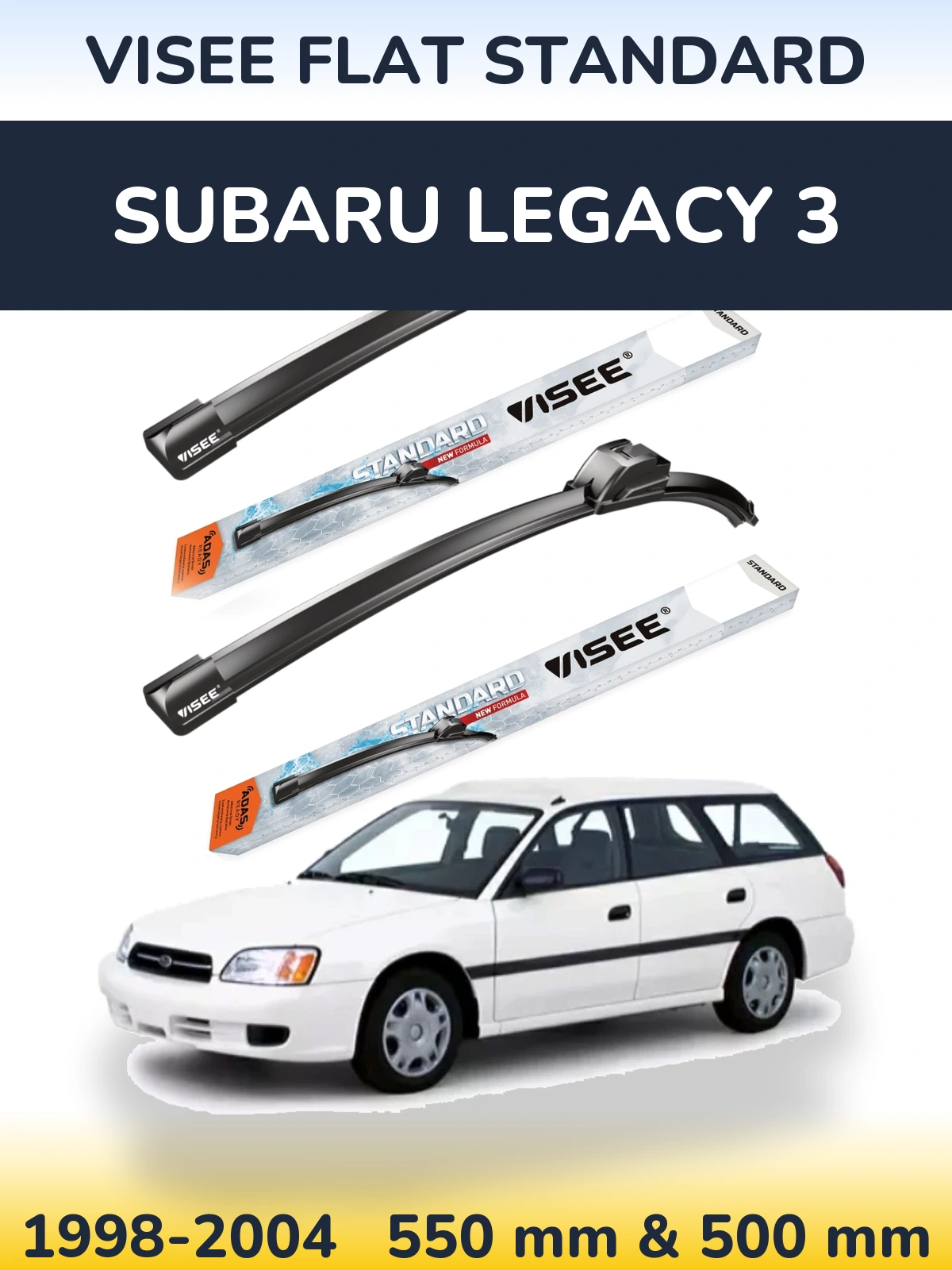 Комплект передних дворников VISEE FLAT STANDARD 550 & 500 мм для Subaru Legacy 3 1998-2004