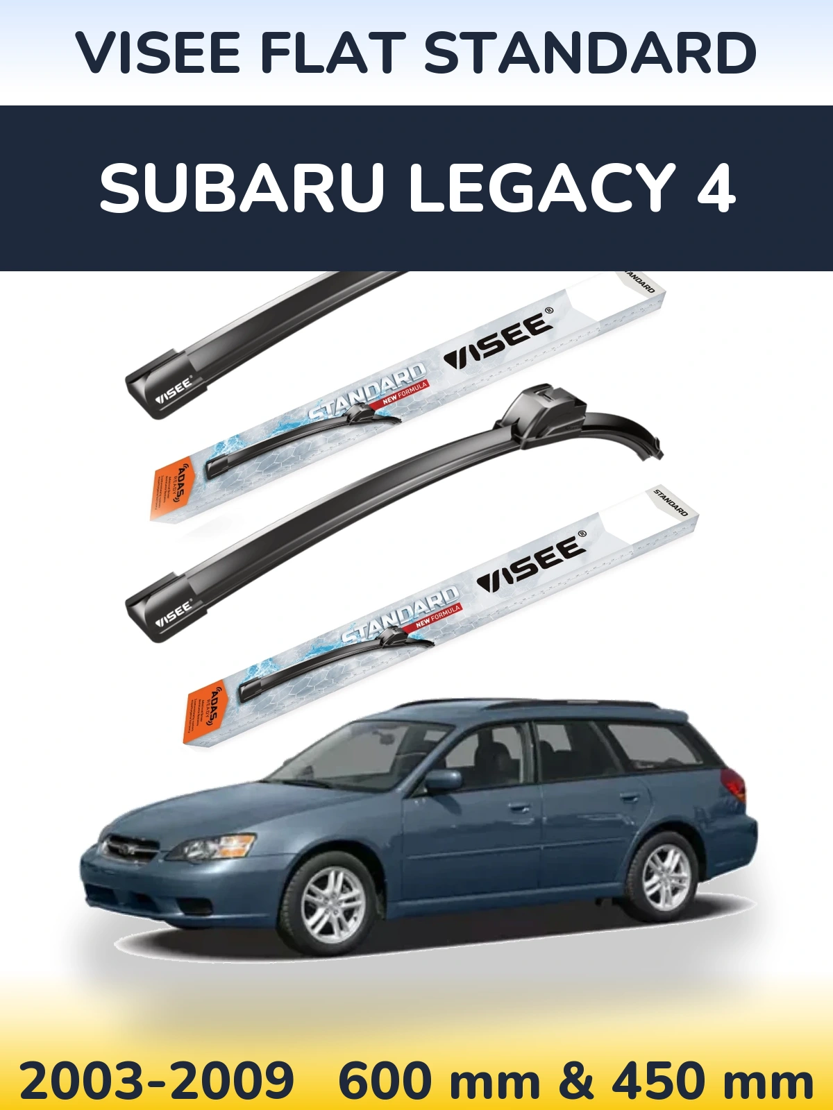 Комплект передних дворников VISEE FLAT STANDARD 600 & 450 мм для Subaru Legacy 4 2003-2009
