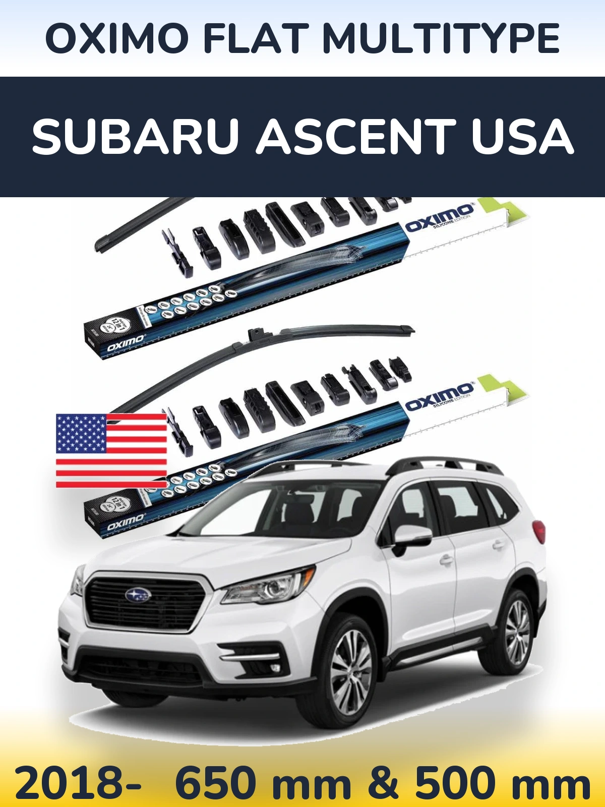 Front wiper blade set Oximo Flat MultiTüüpe 650 & 500 mm for Subaru Ascent USA 2018-2026